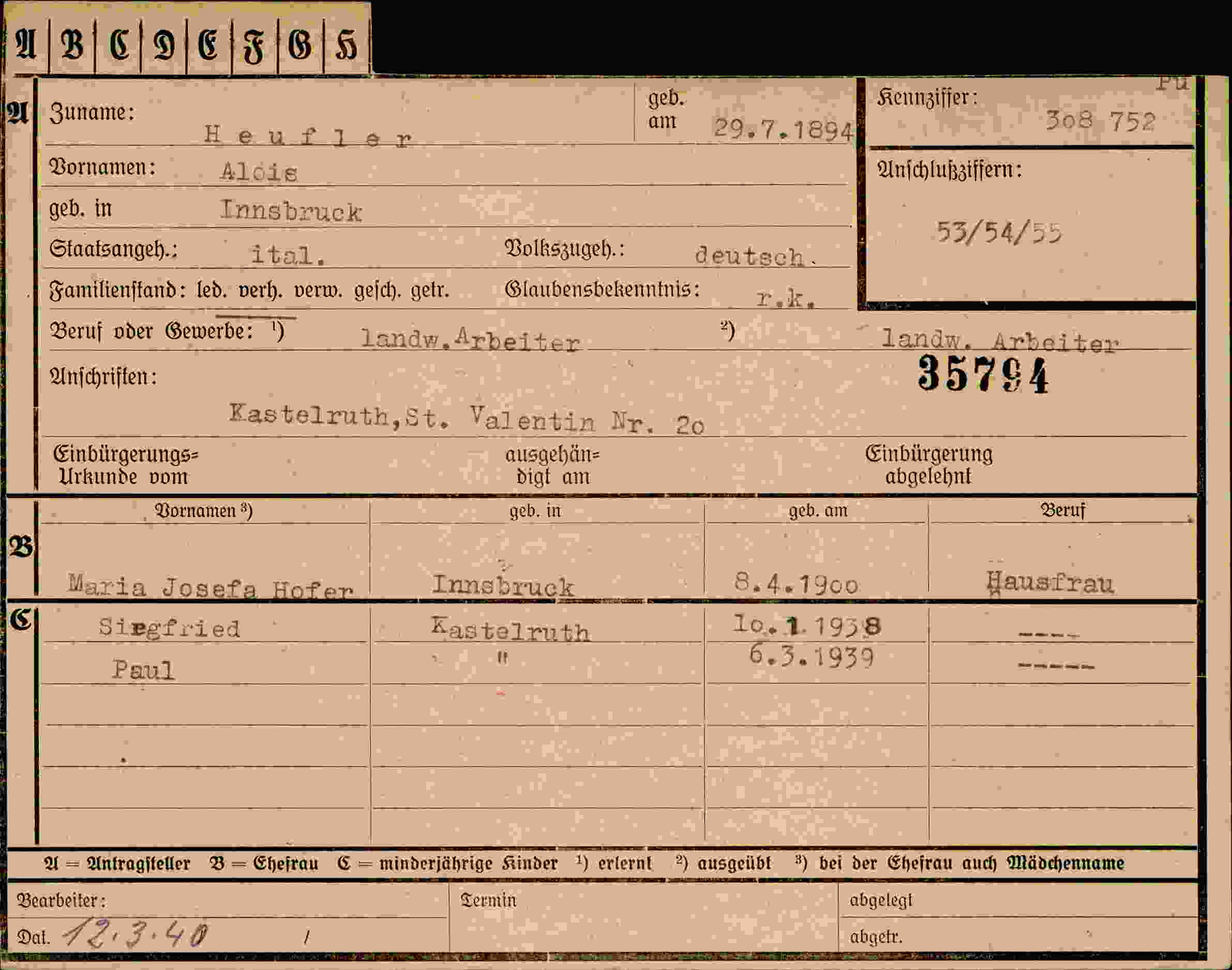 Dokument für Alois Heufler