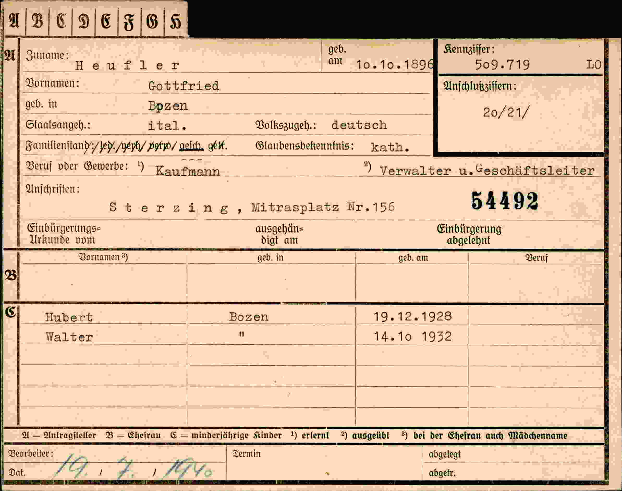 Dokument für Gottfried Heufler