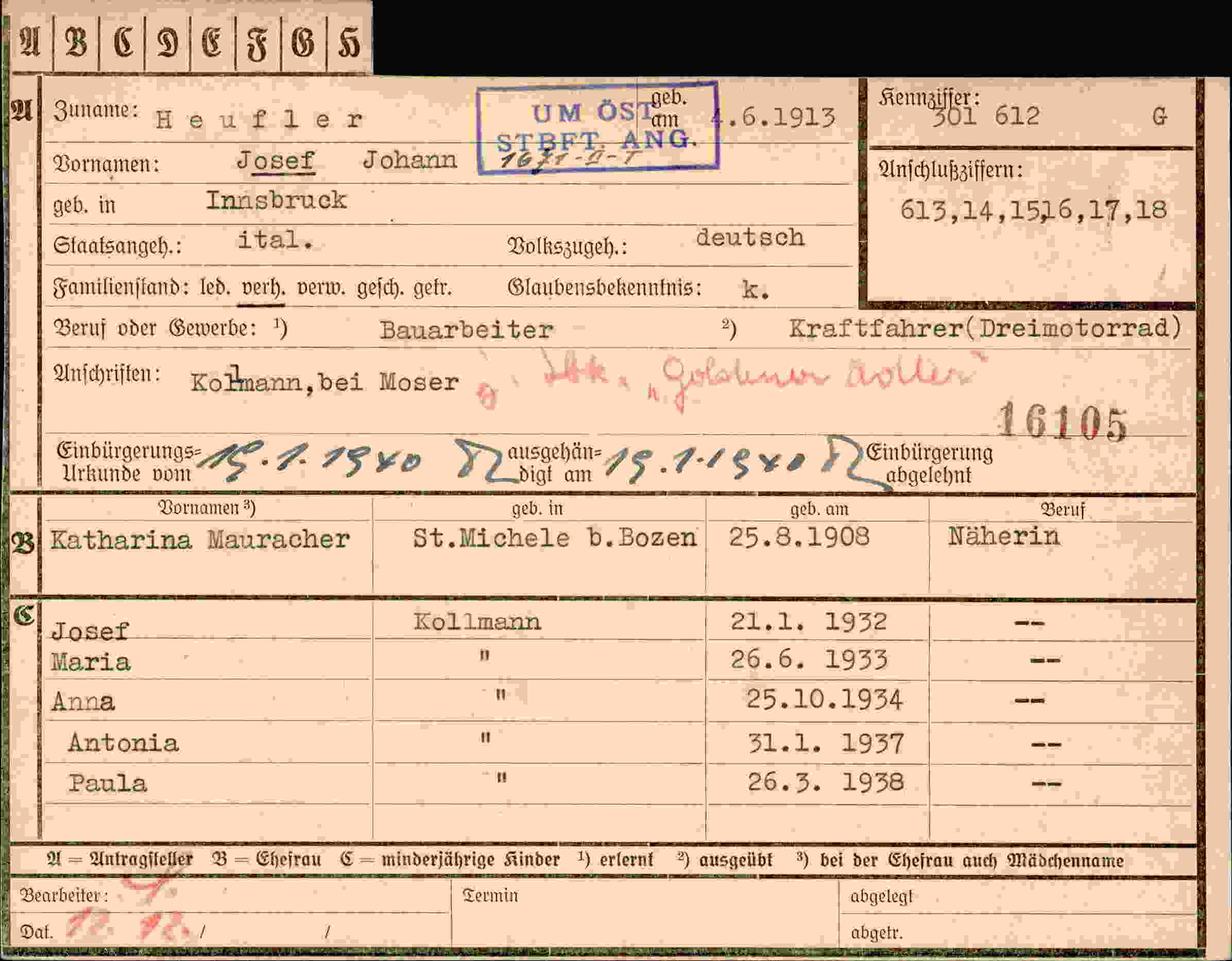 Dokument für Josef Johann Heufler
