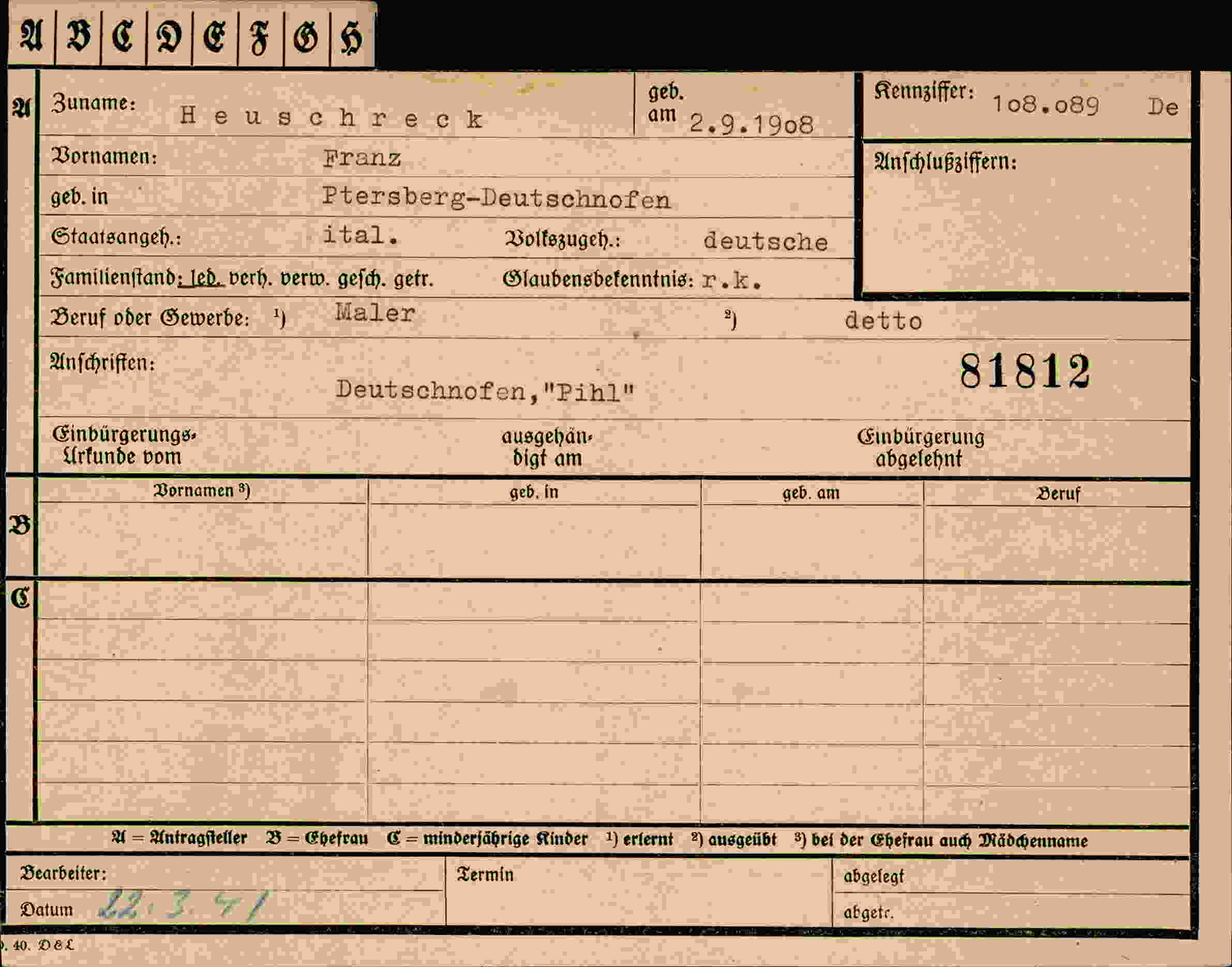 Vorderseite des Dokuments
