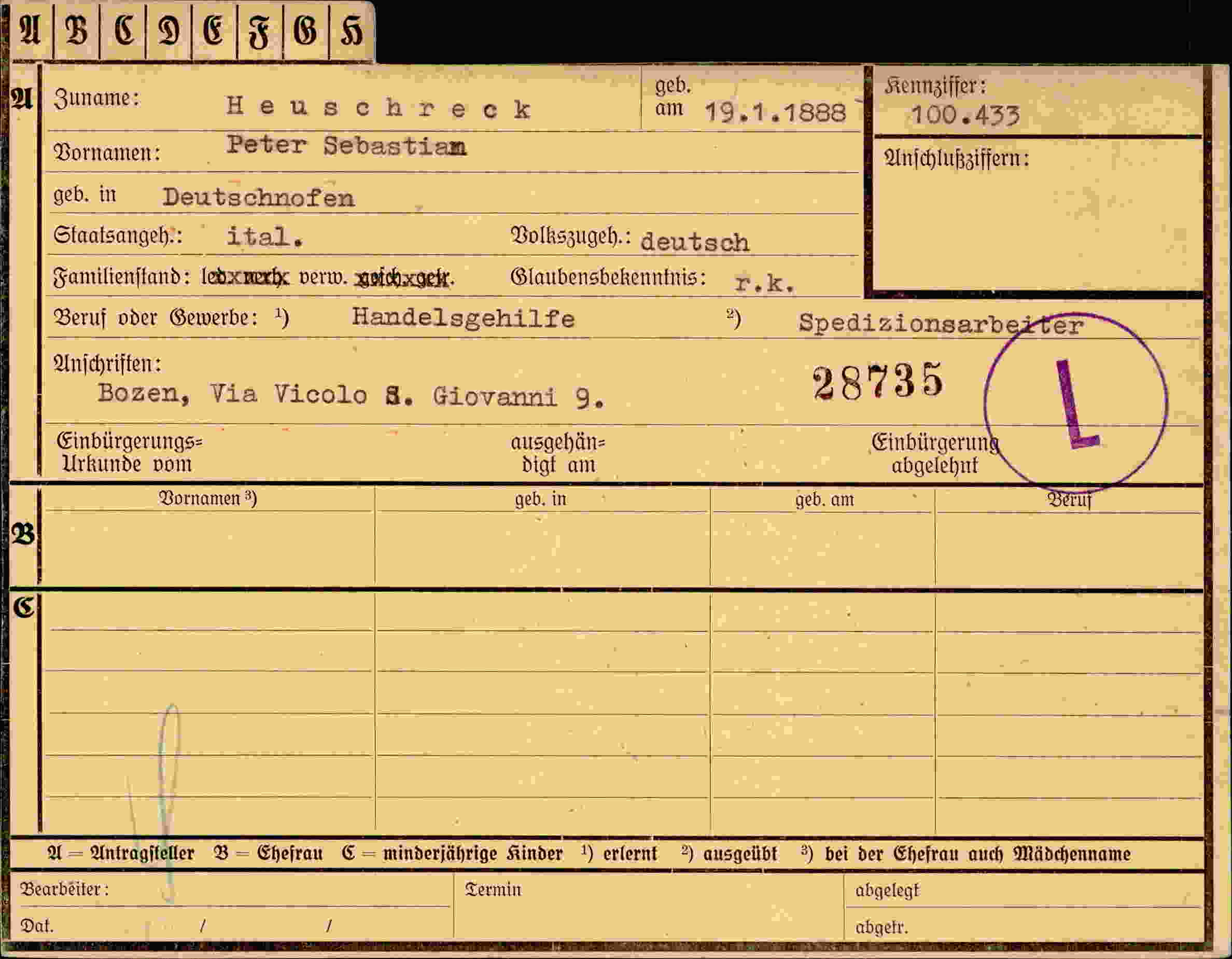 Dokument für Peter Sebastian Heuschreck