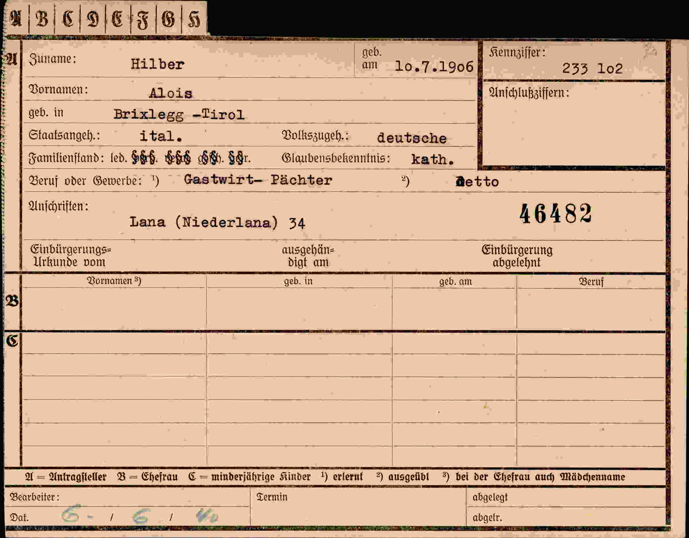 Dokument für Alois Hilber