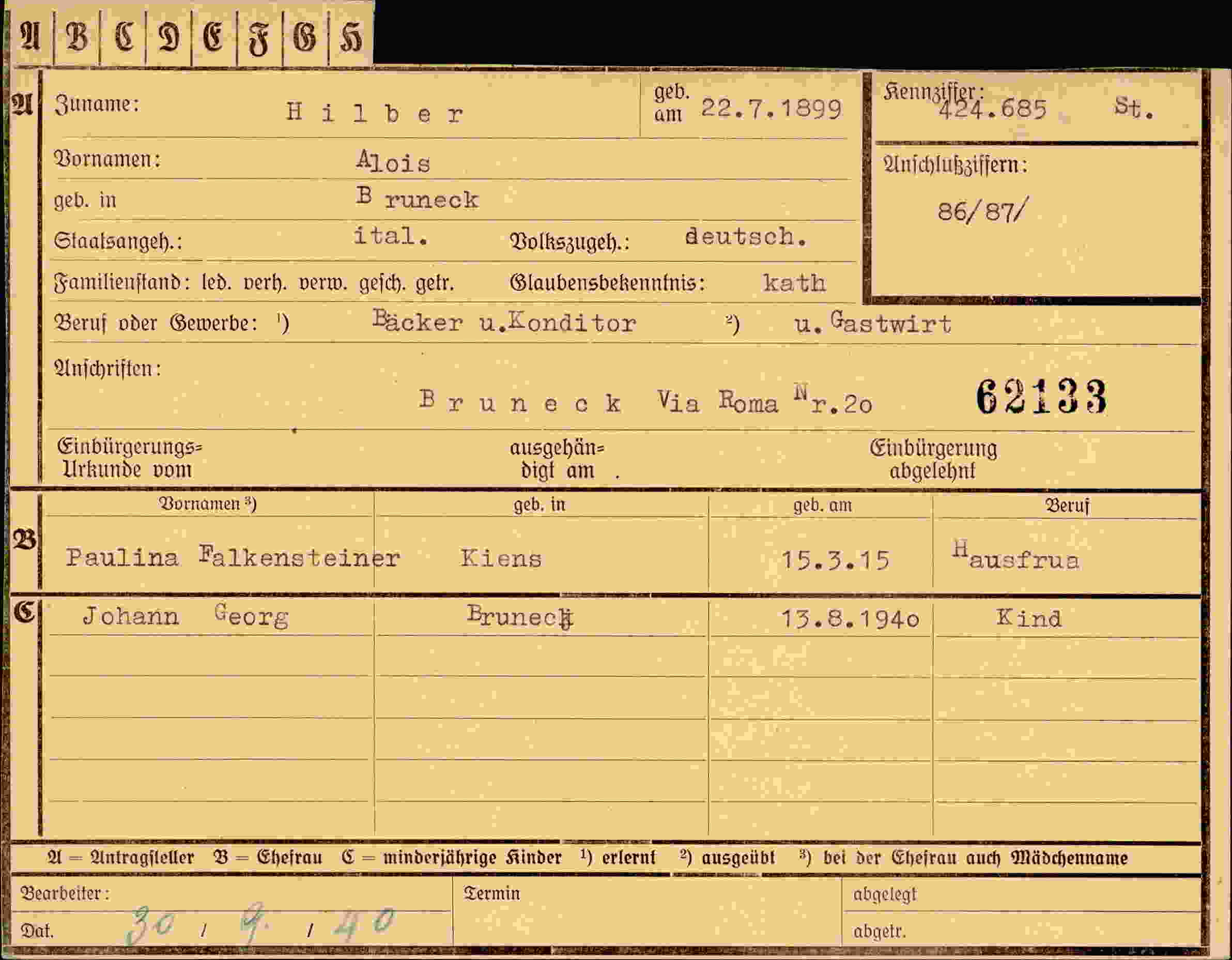 Dokument für Alois Hilber