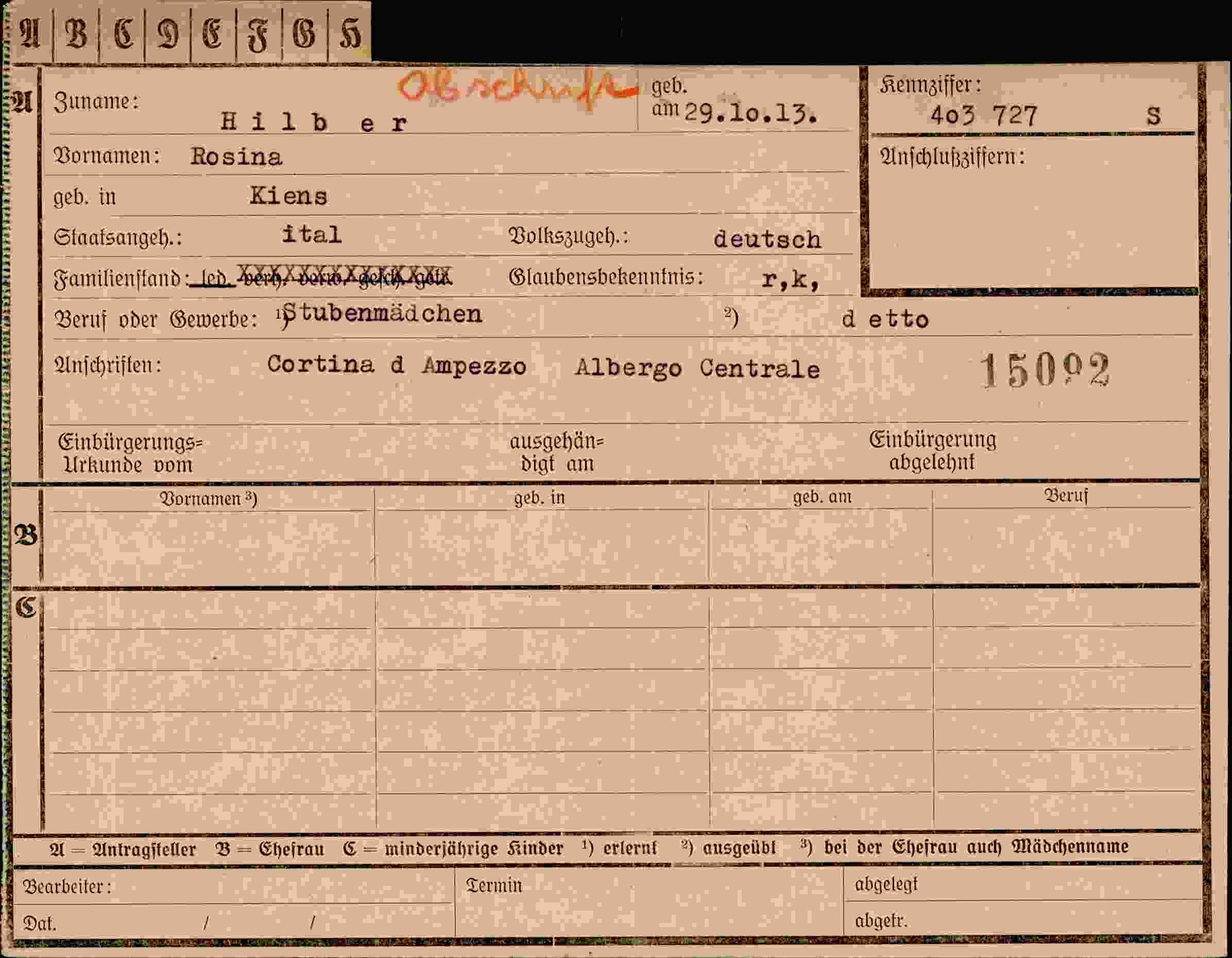 Dokument für Rosina Abschrift