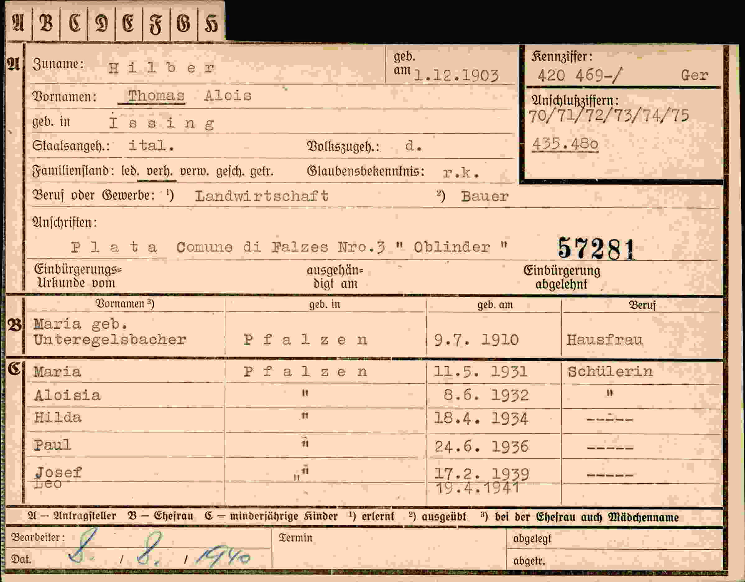 Dokument für Thomas Alois Hilber