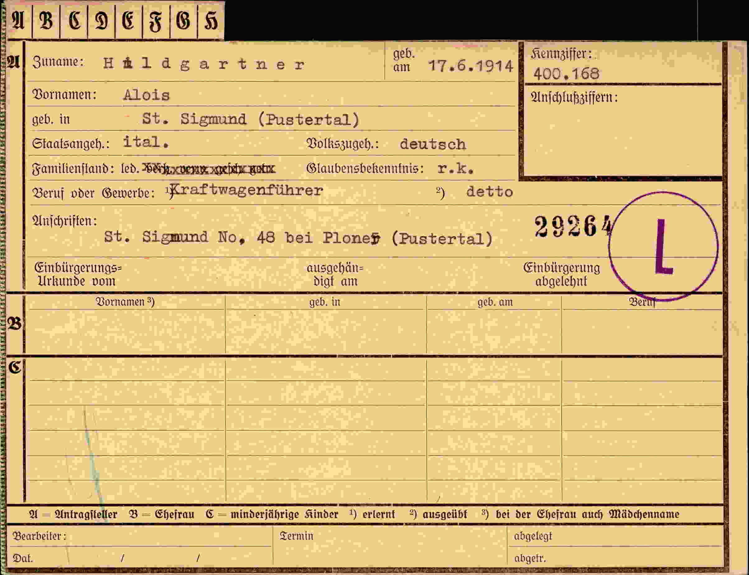 Dokument für Alois Hildgartner