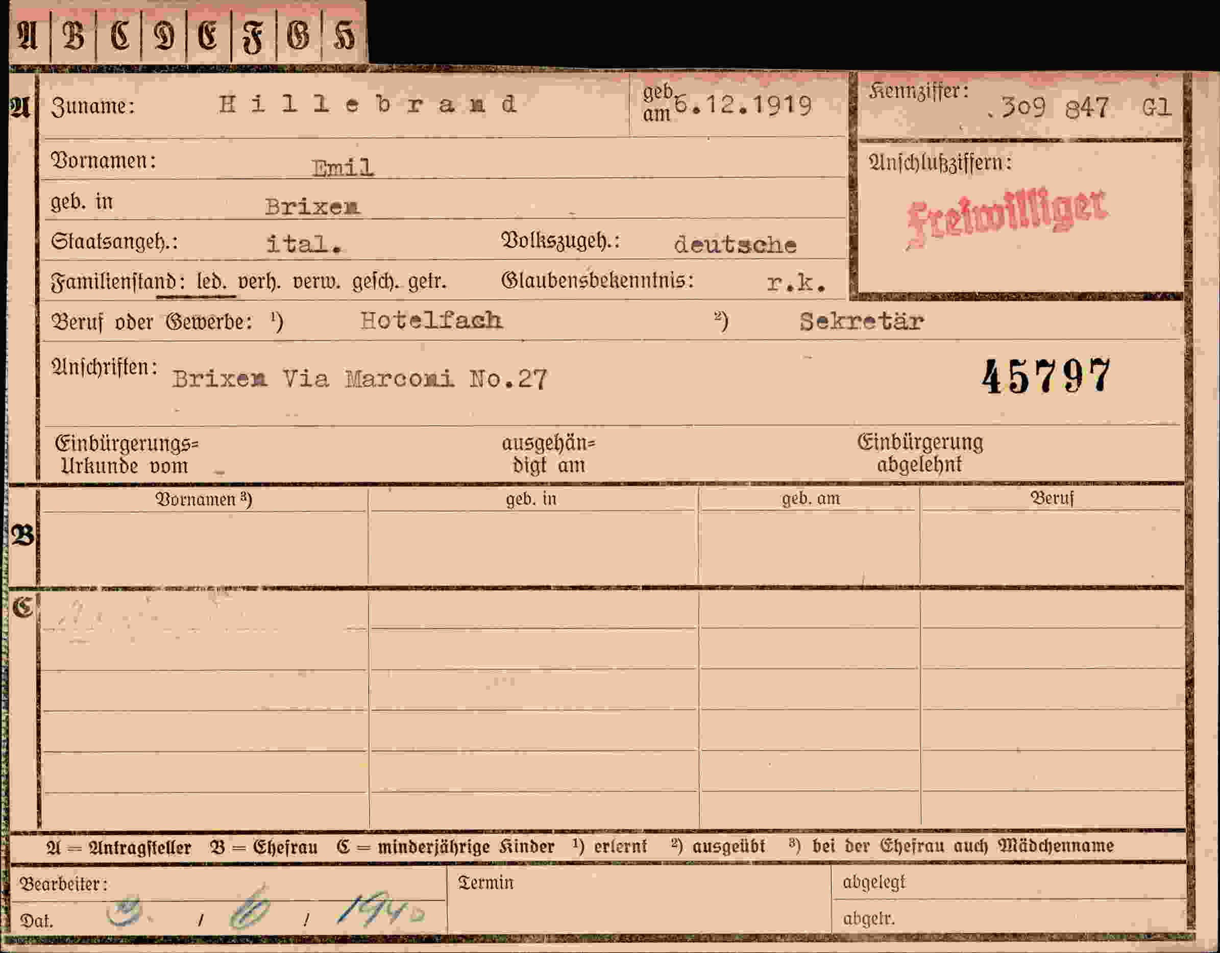 Vorderseite des Dokuments