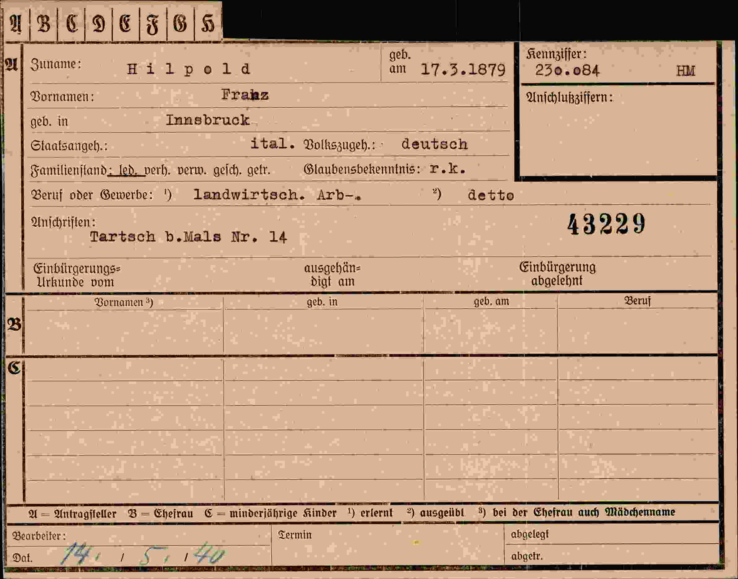 Vorderseite des Dokuments