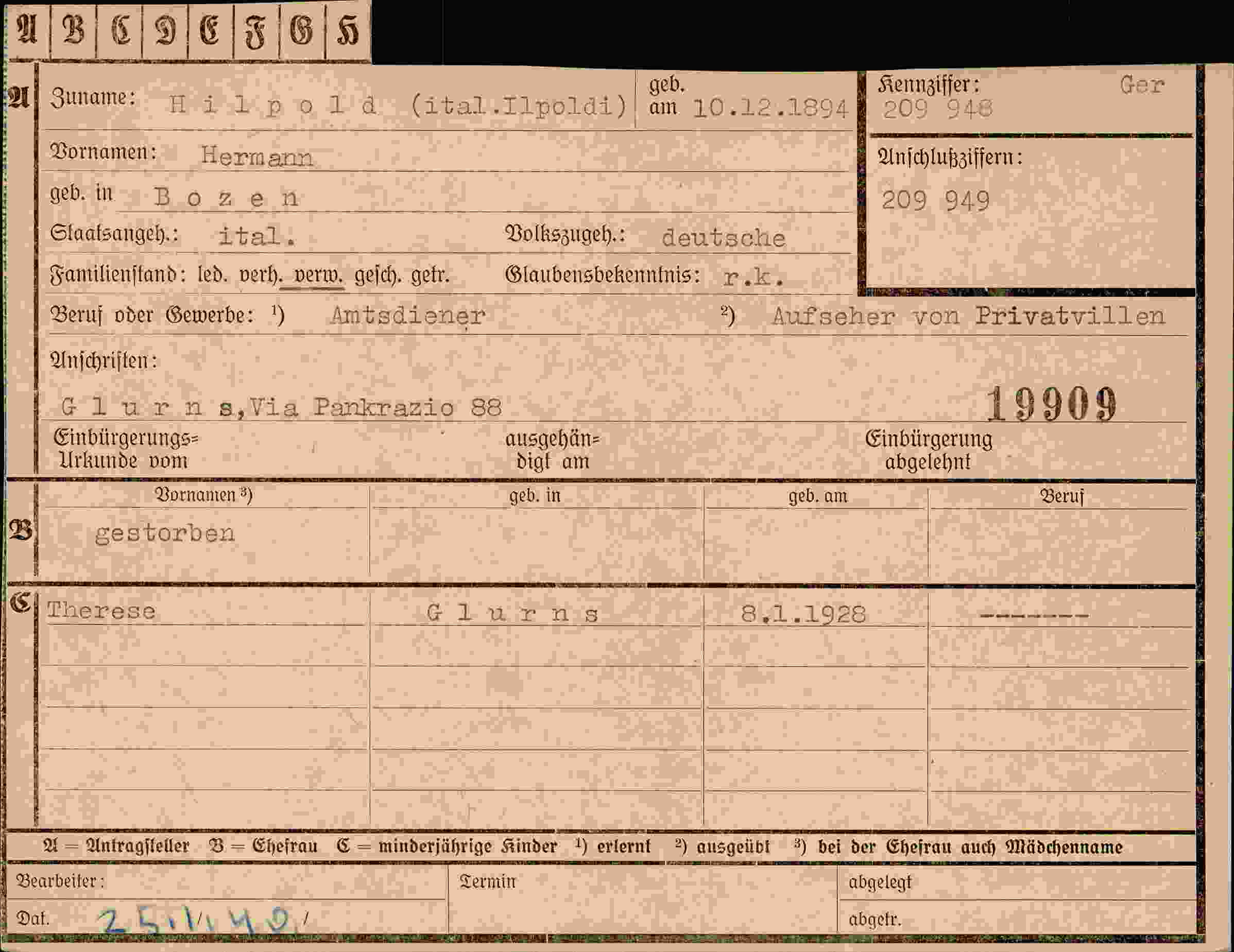 Dokument für Hermann Hilpold