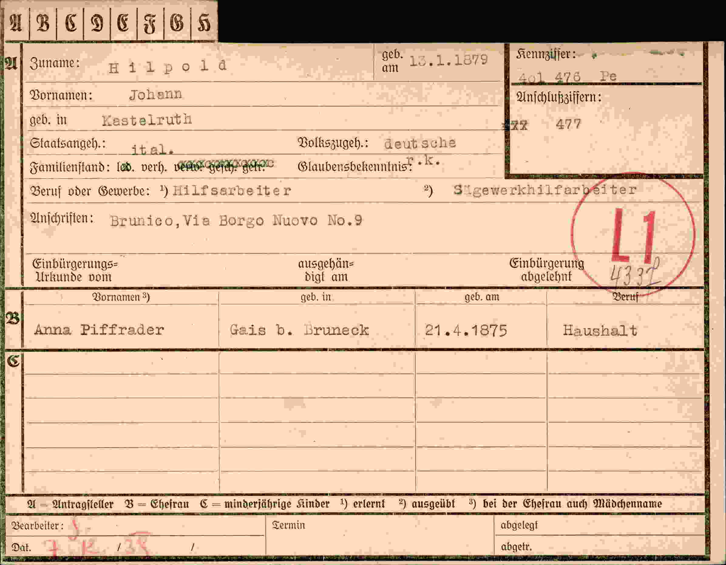 Dokument für Johann Hilpold