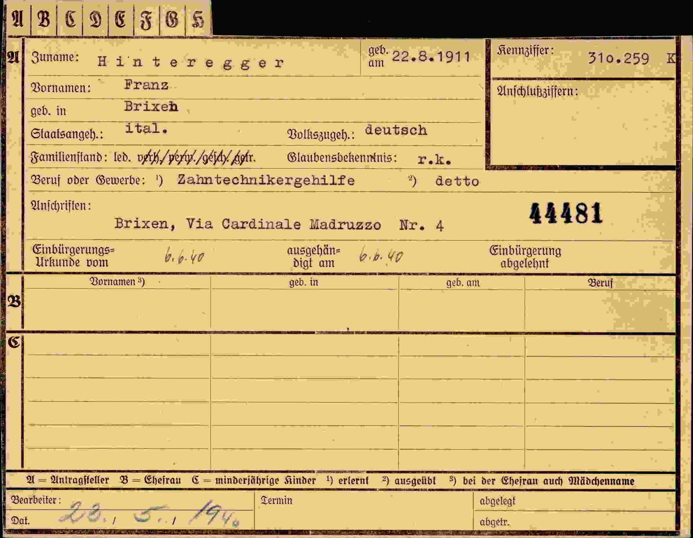 Vorderseite des Dokuments