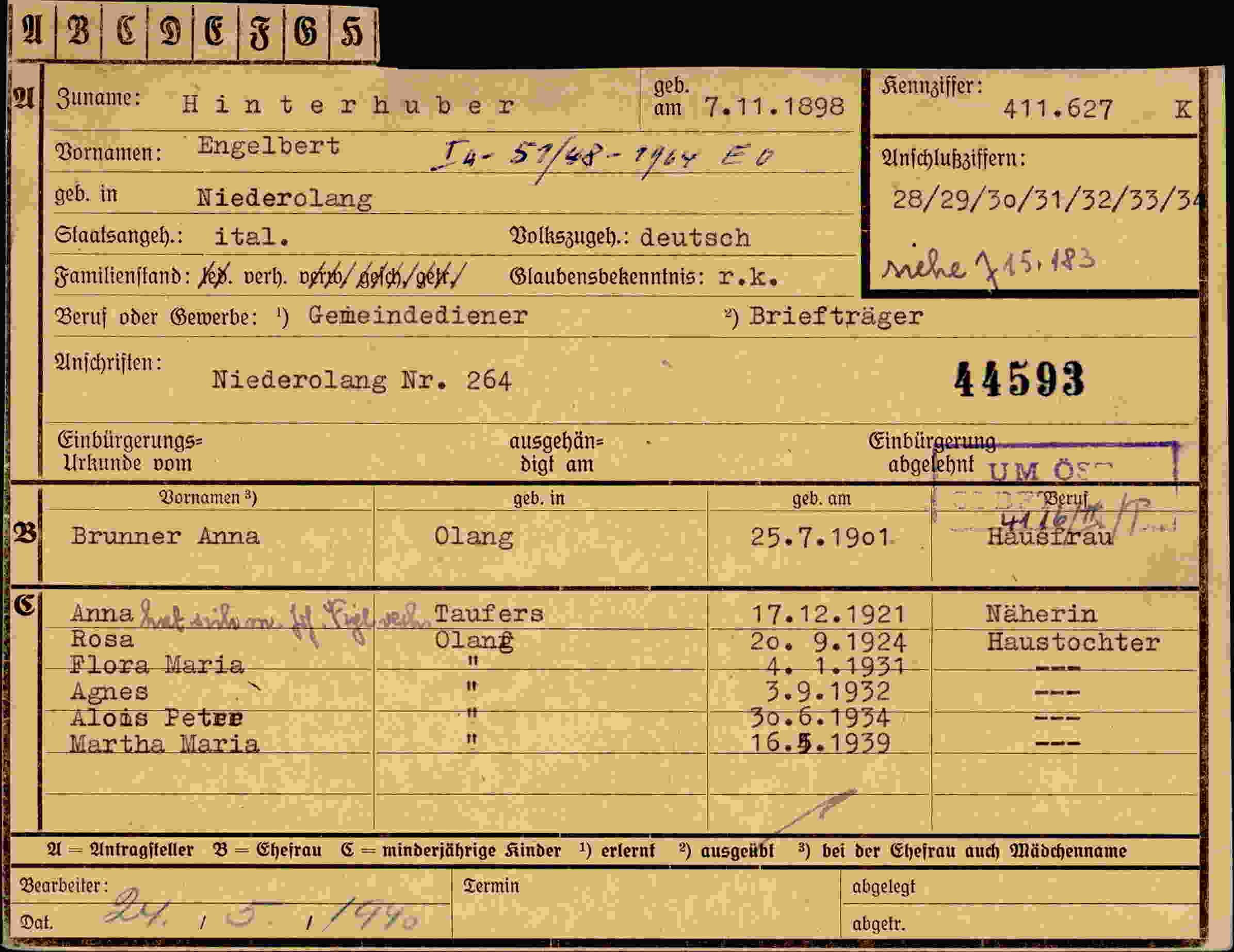 Dokument für Engelbert Hinterhuber