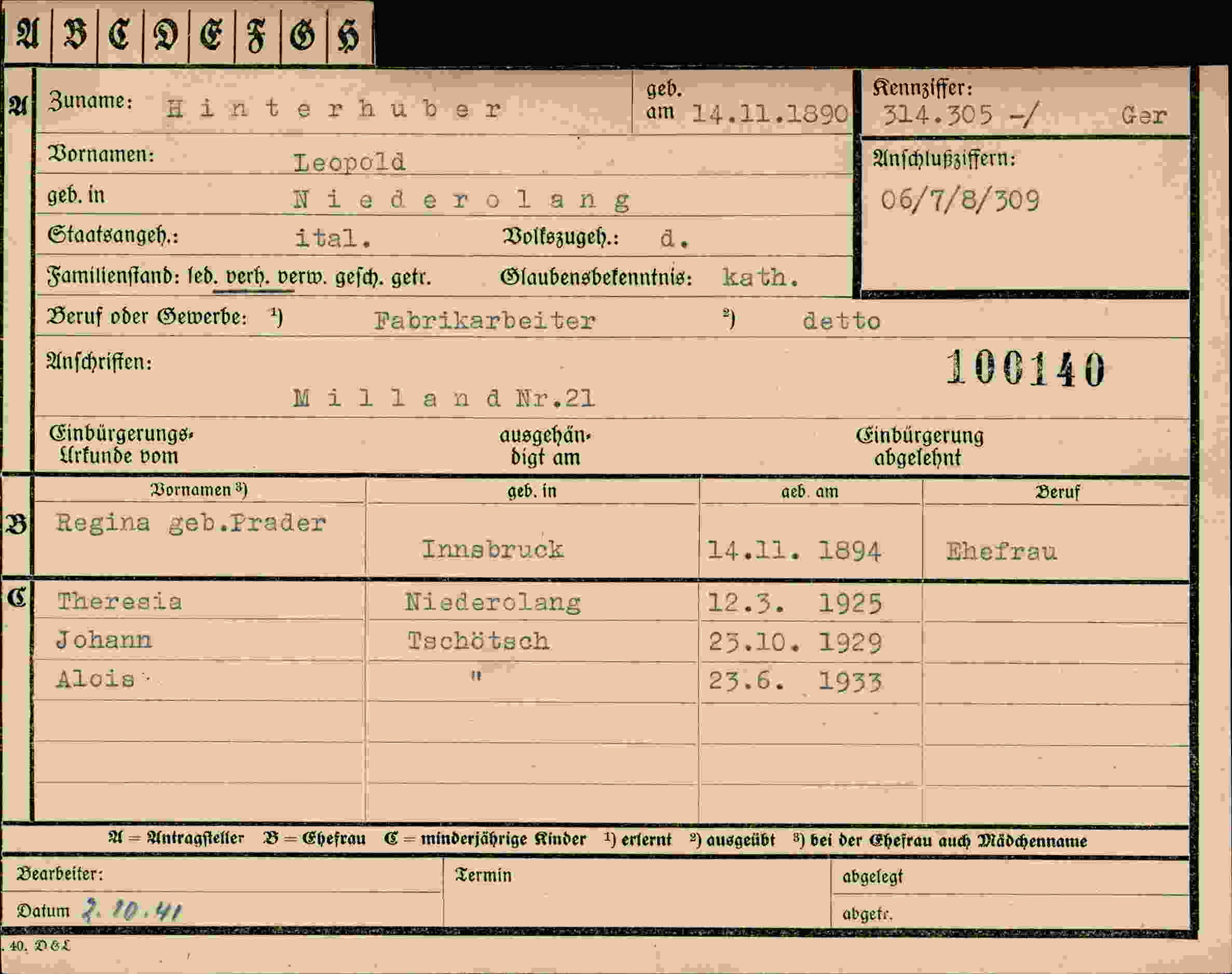 Vorderseite des Dokuments