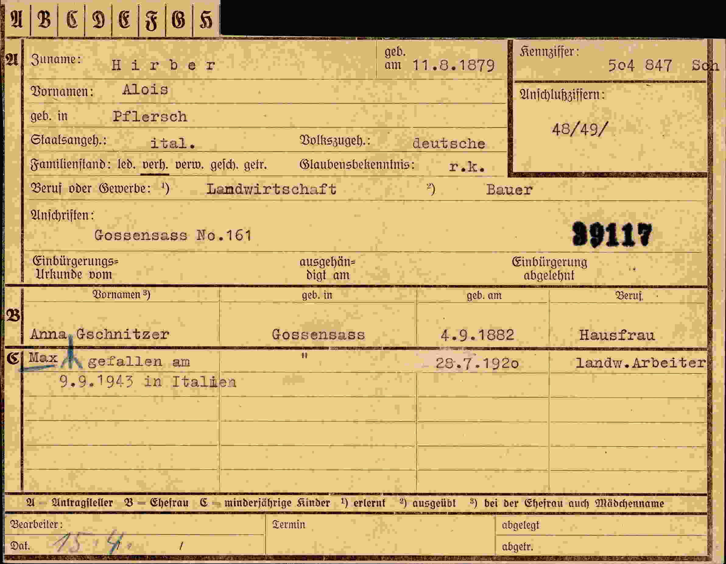 Vorderseite des Dokuments
