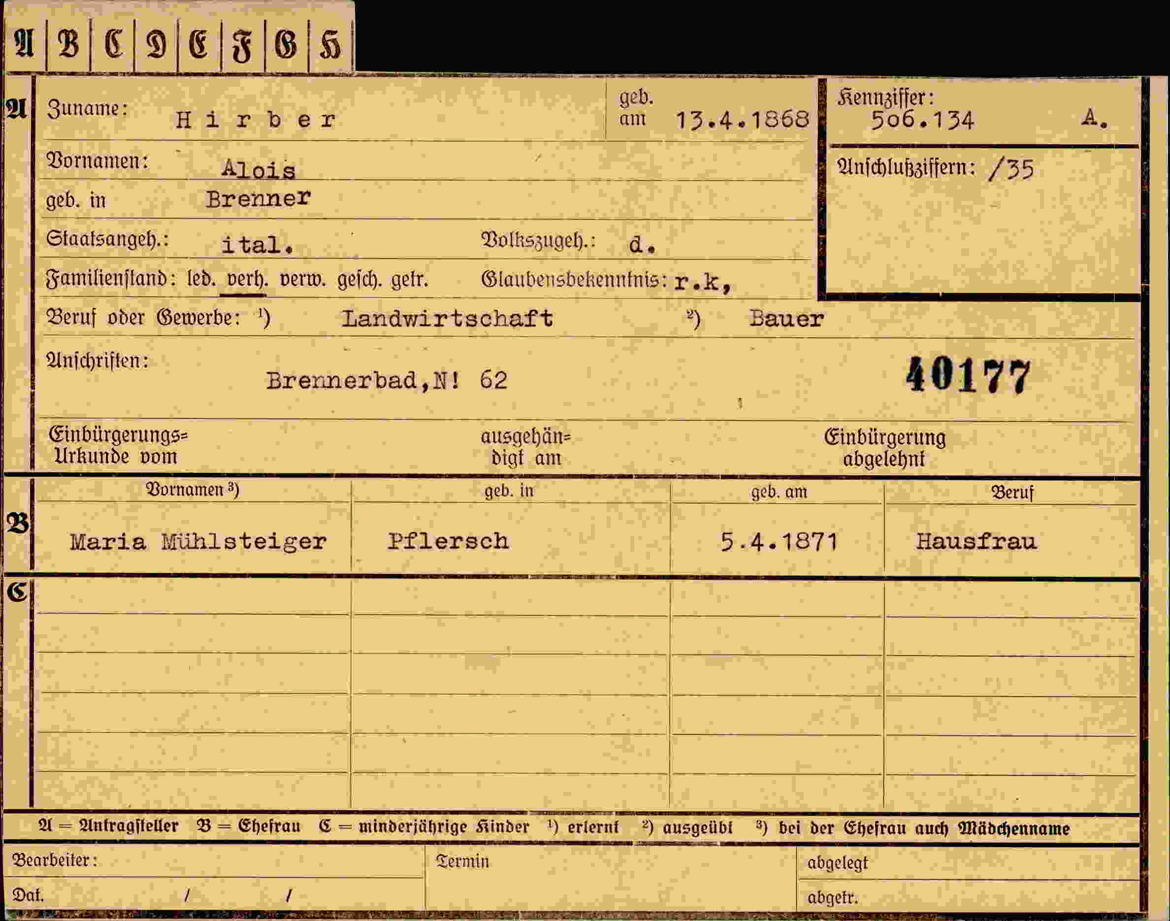 Dokument für Alois Hirber