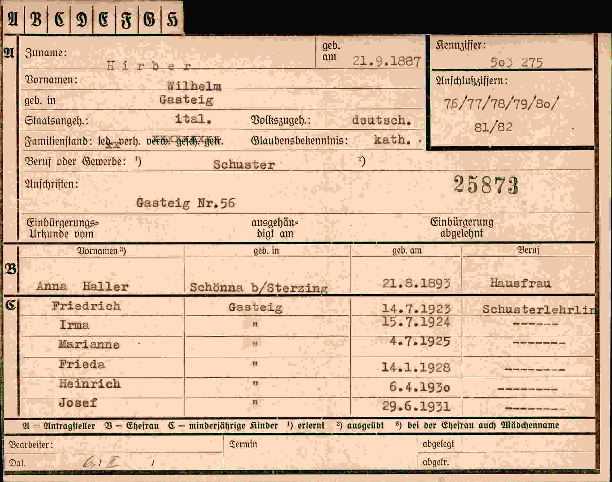 Dokument für Wilhelm Hirber