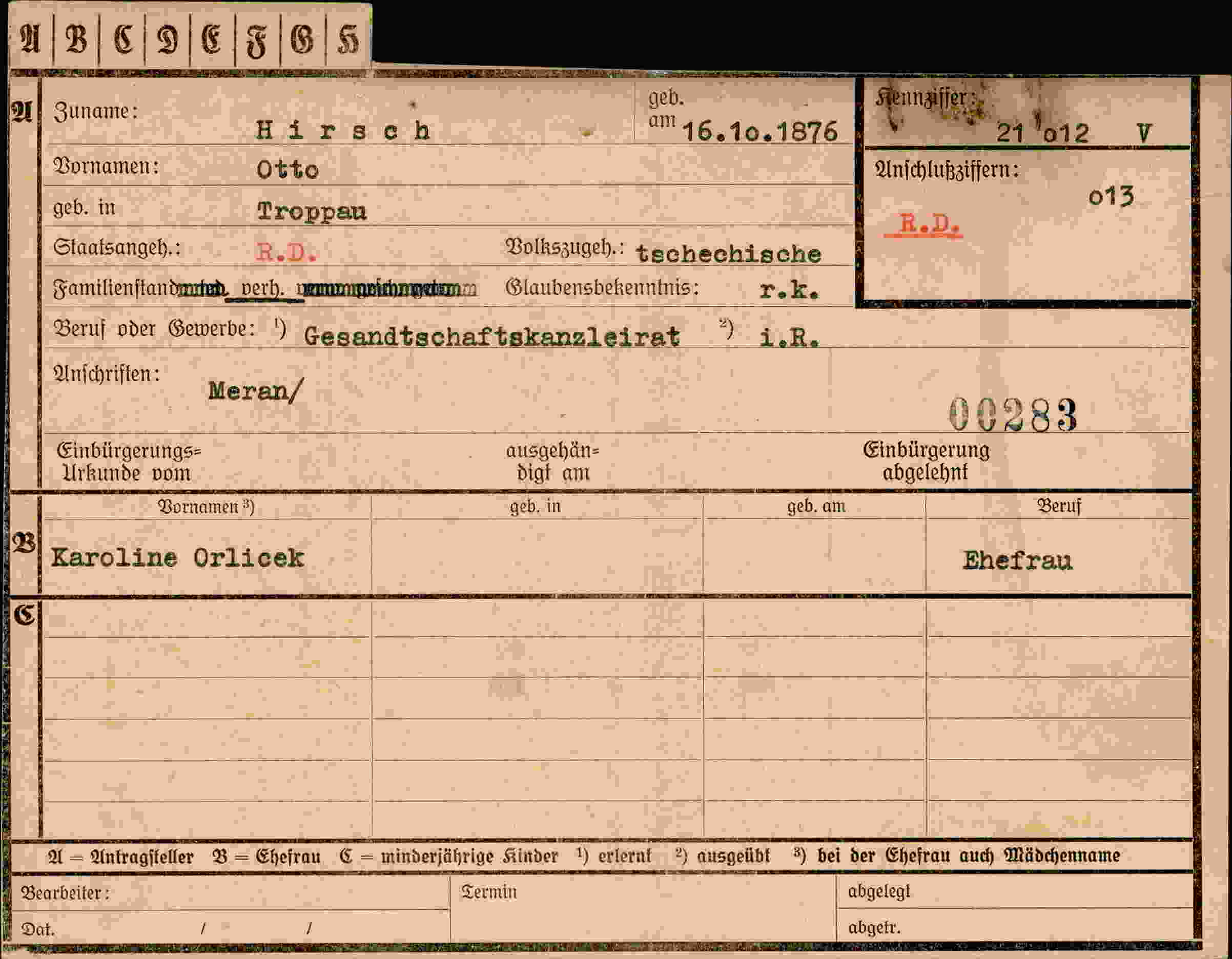 Dokument für Otto Hirsch
