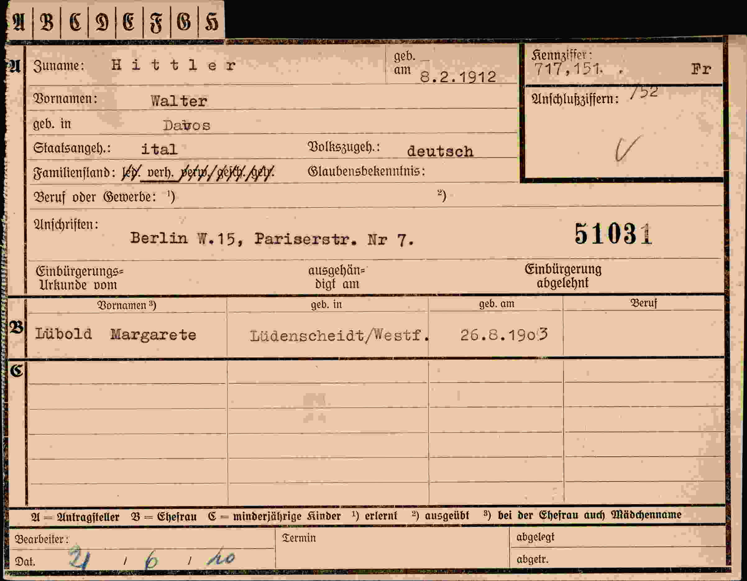 Dokument für Walter Hittler
