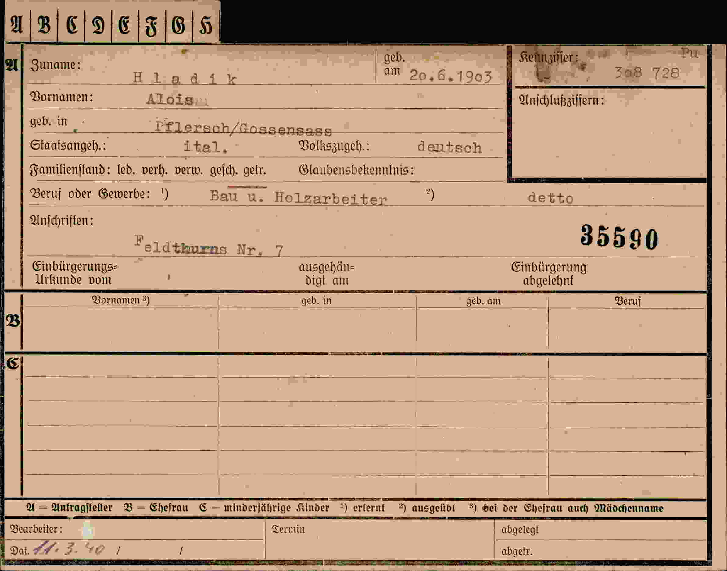 Dokument für Alois Hladik