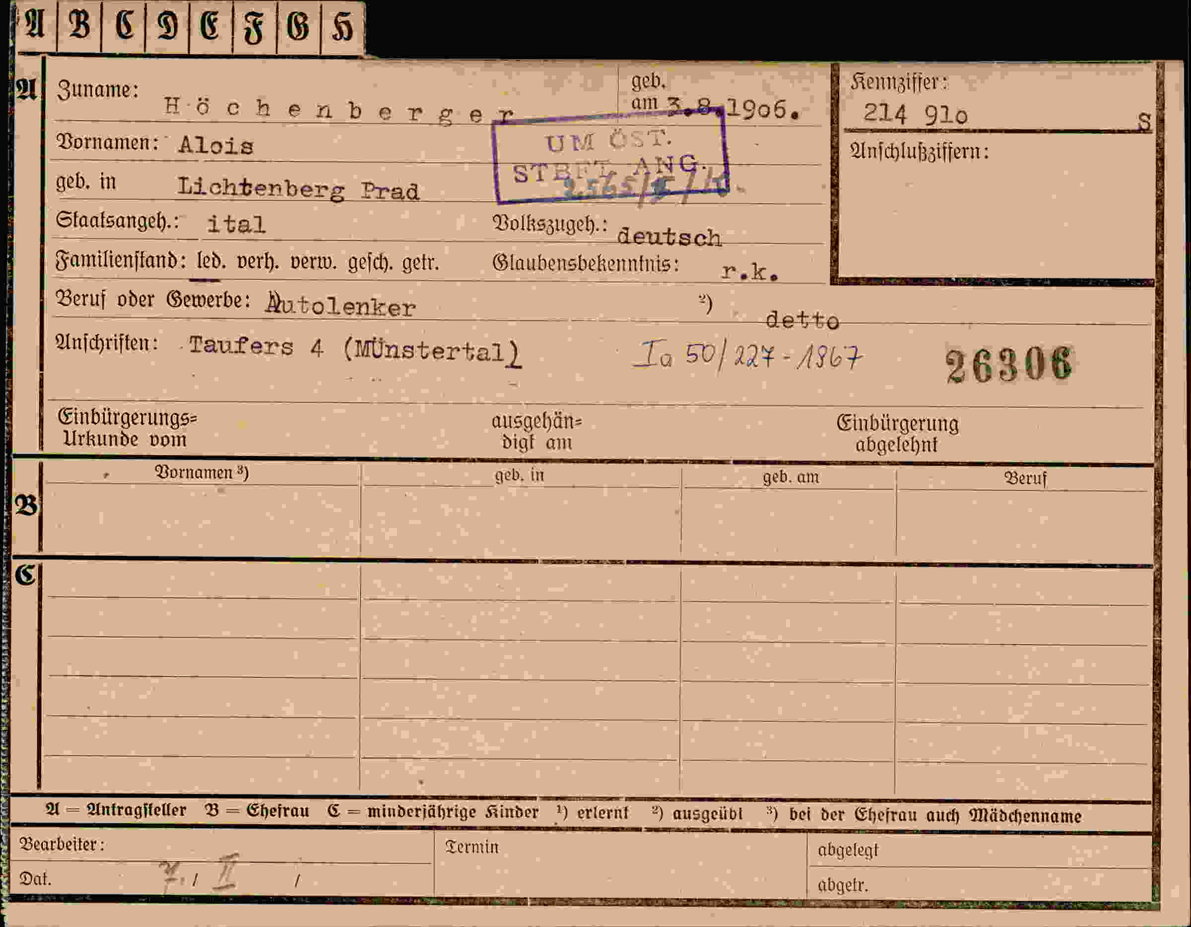 Dokument für Alois Höchenberger