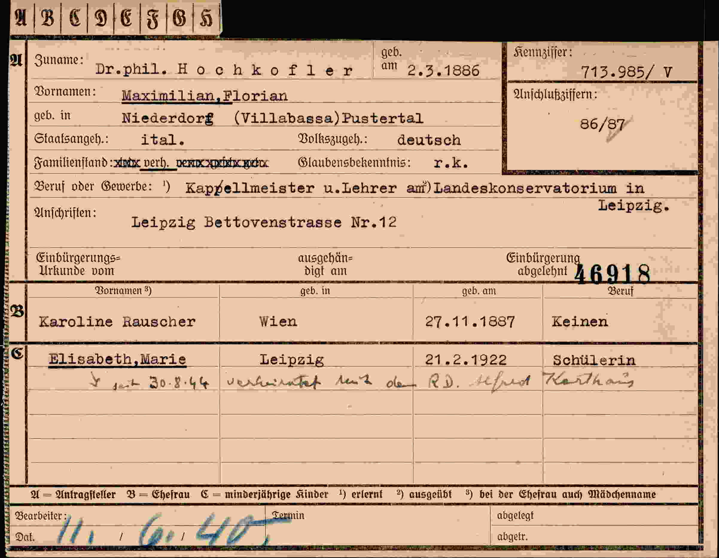 Dokument für Maximilian Florian Hochkofler