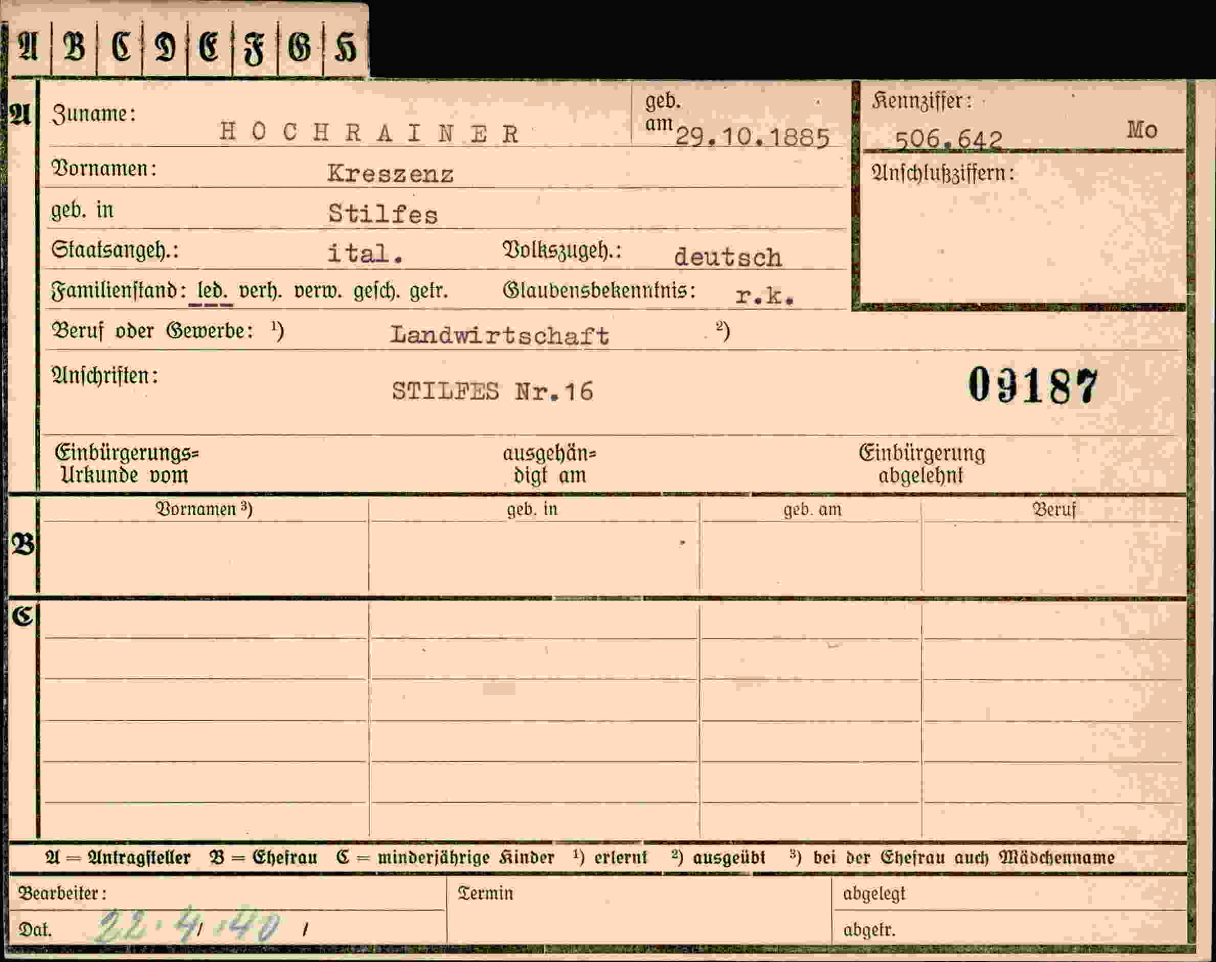 Vorderseite des Dokuments