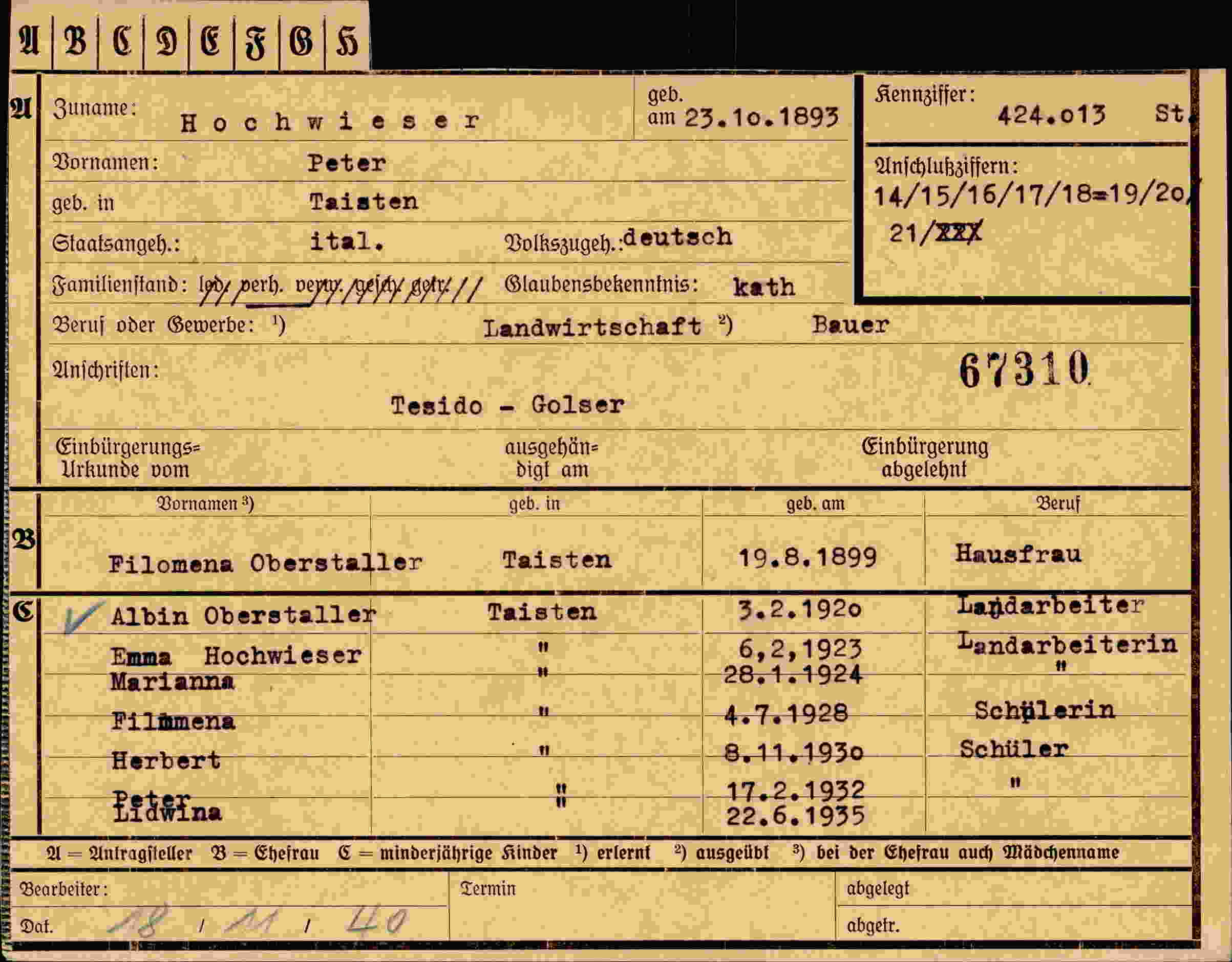 Vorderseite des Dokuments