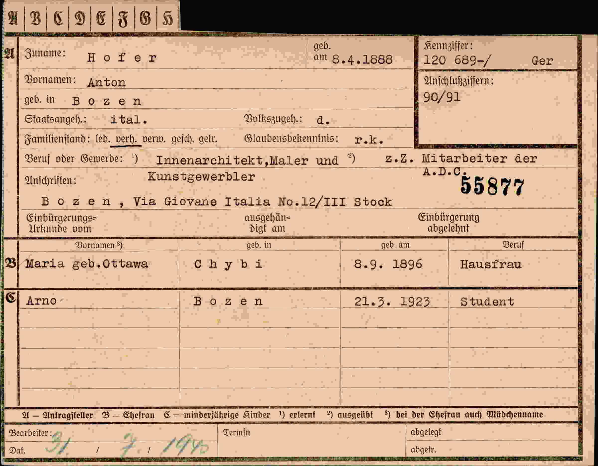 Dokument für Anton Hof