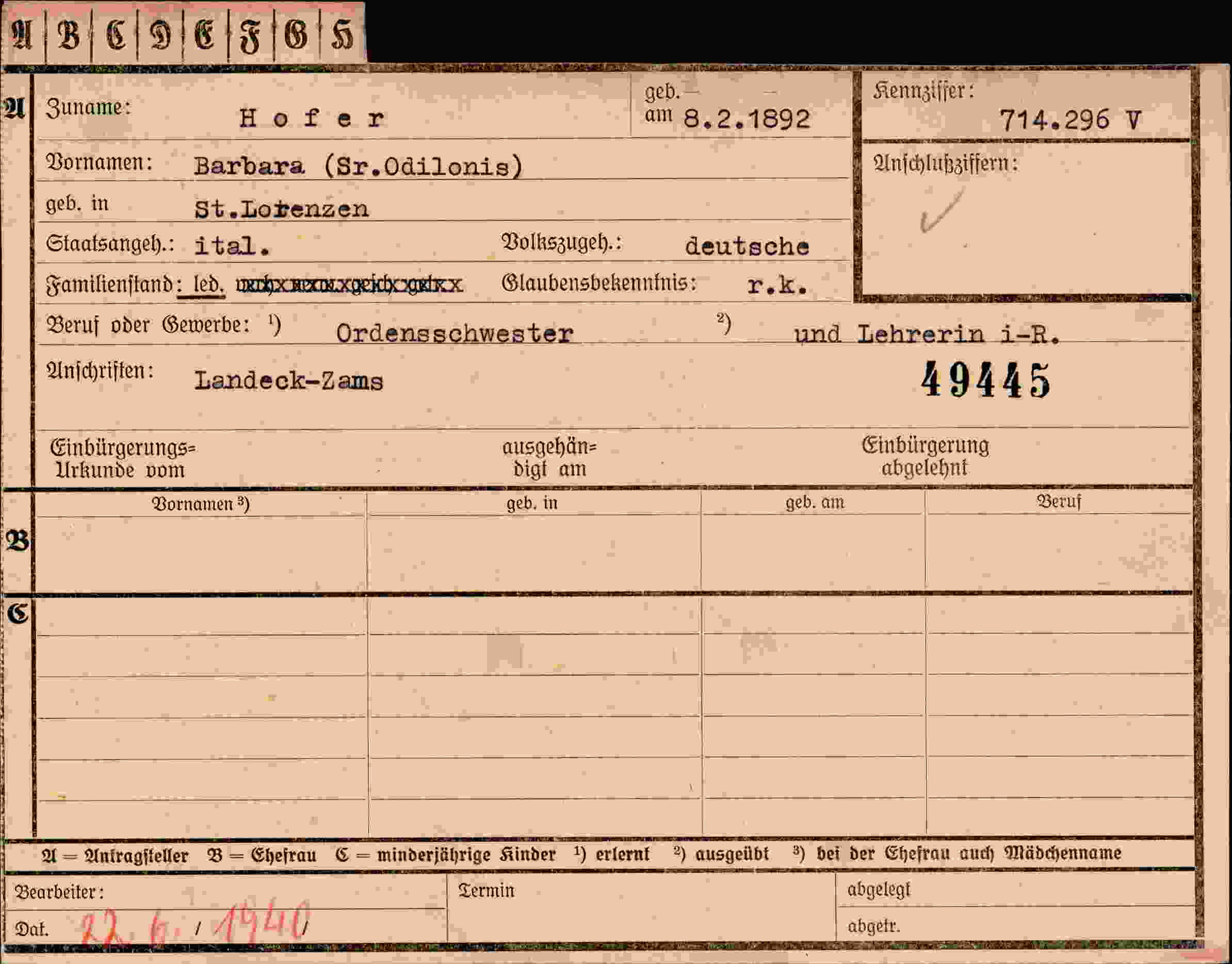 Vorderseite des Dokuments