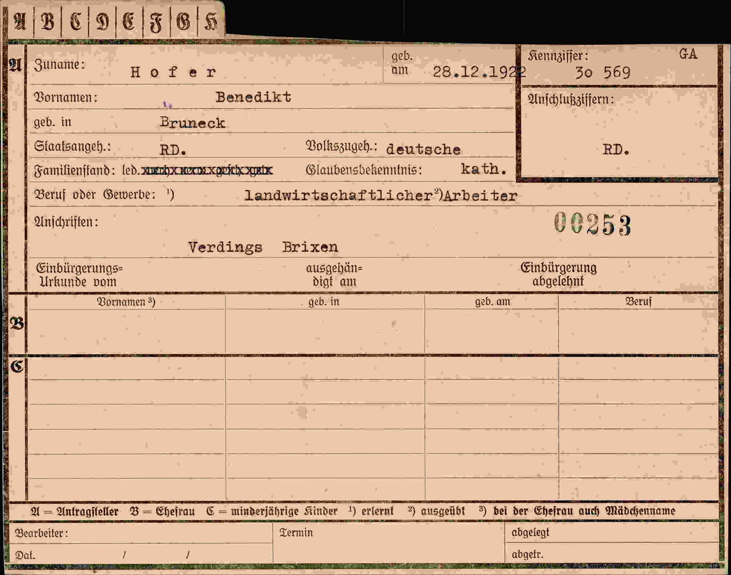 Dokument für Benedikt Hof