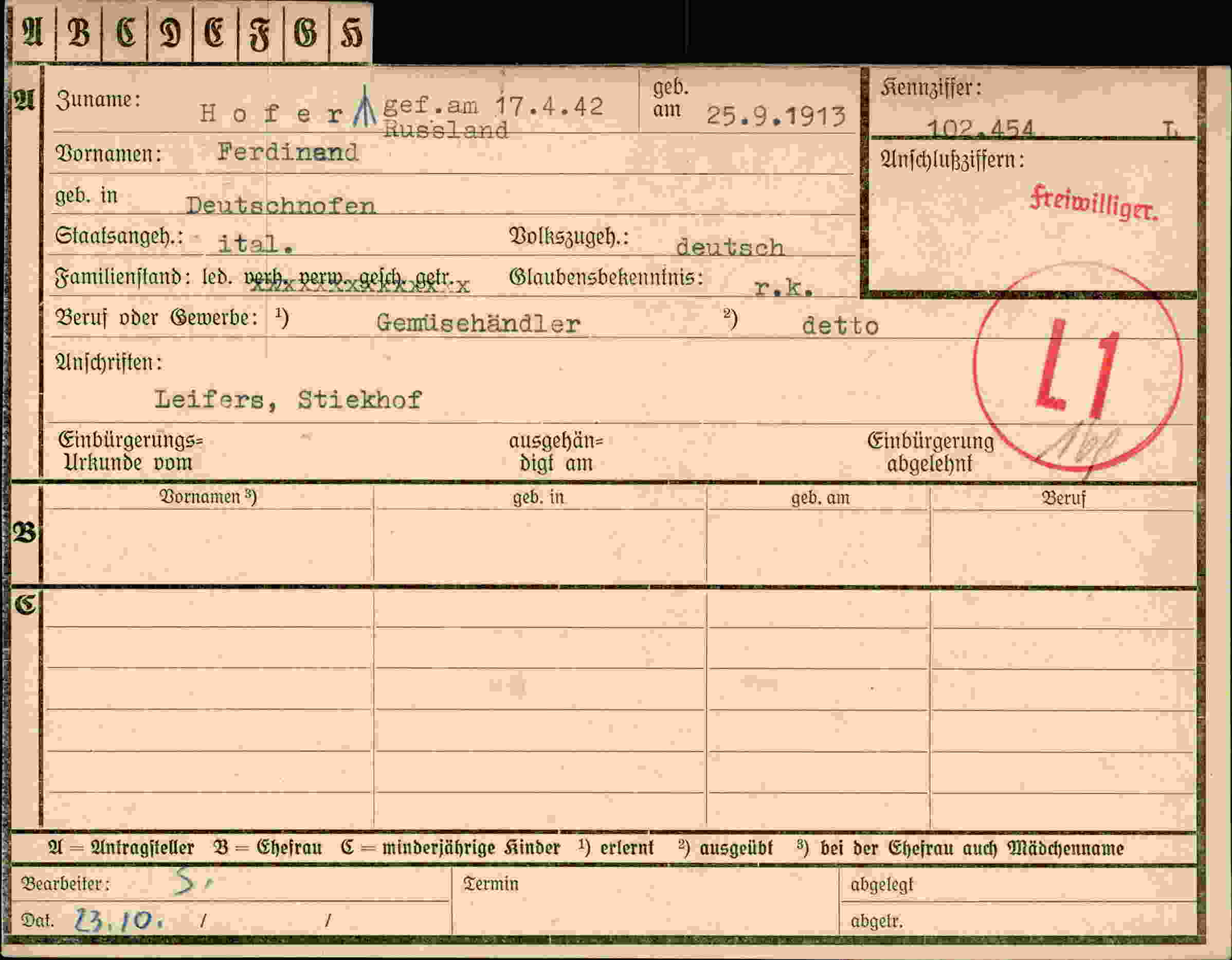 Vorderseite des Dokuments