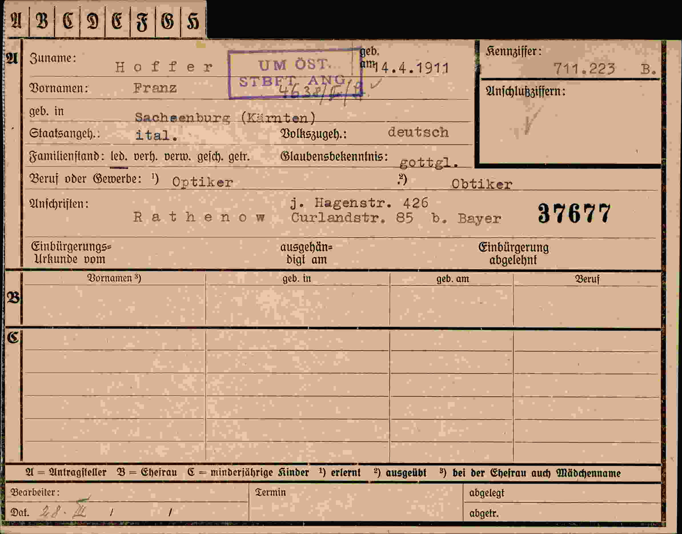 Dokument für Franz Hoffer
