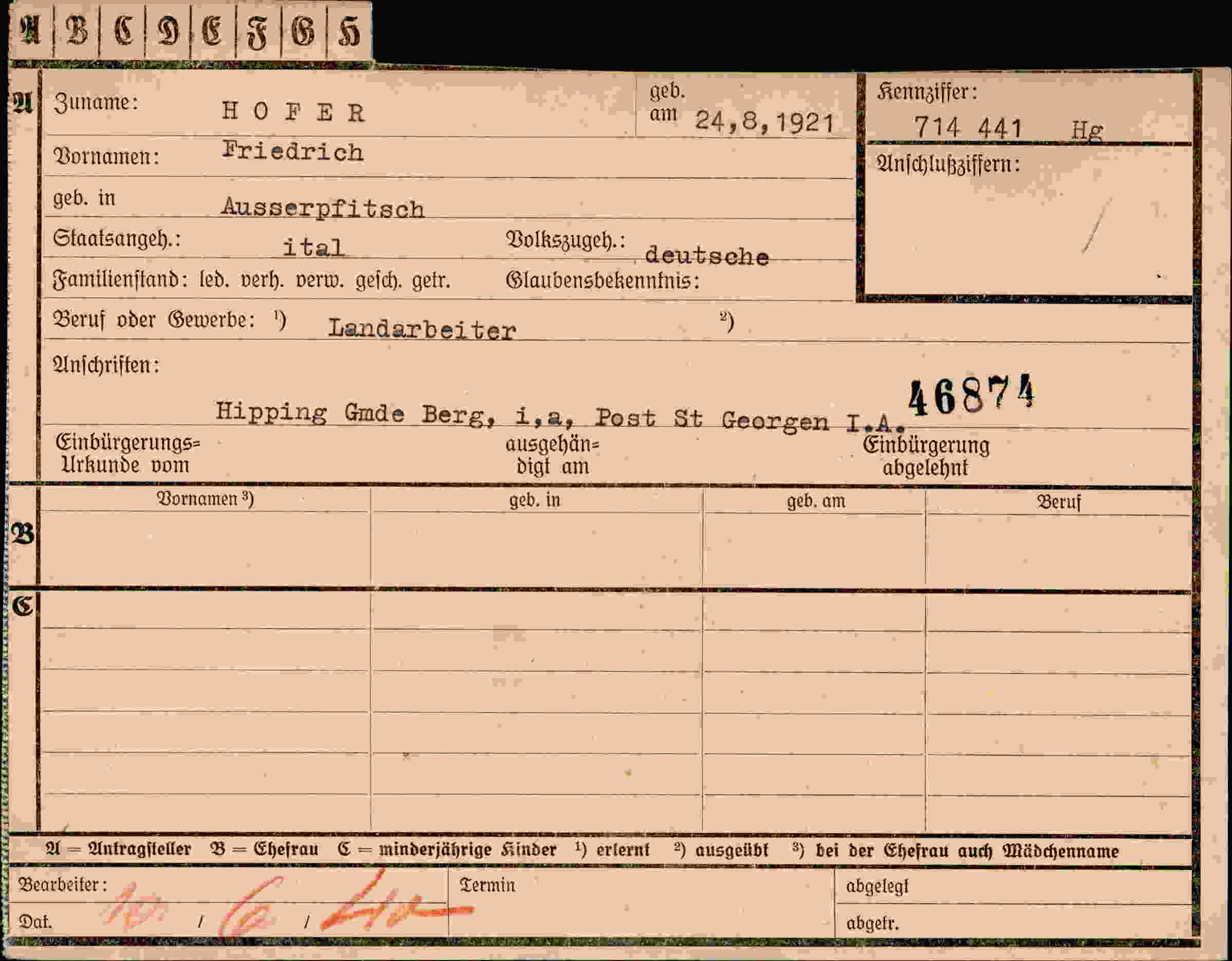 Dokument für Friedrich Hofer
