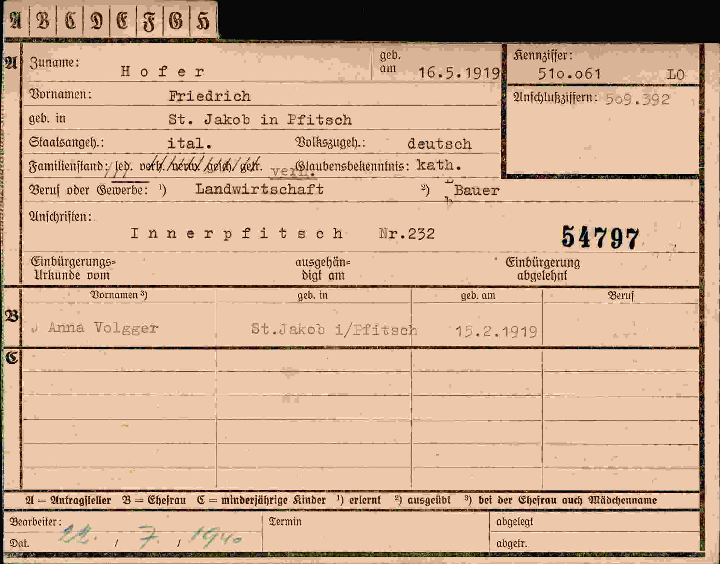 Dokument für Friedrich Hofer