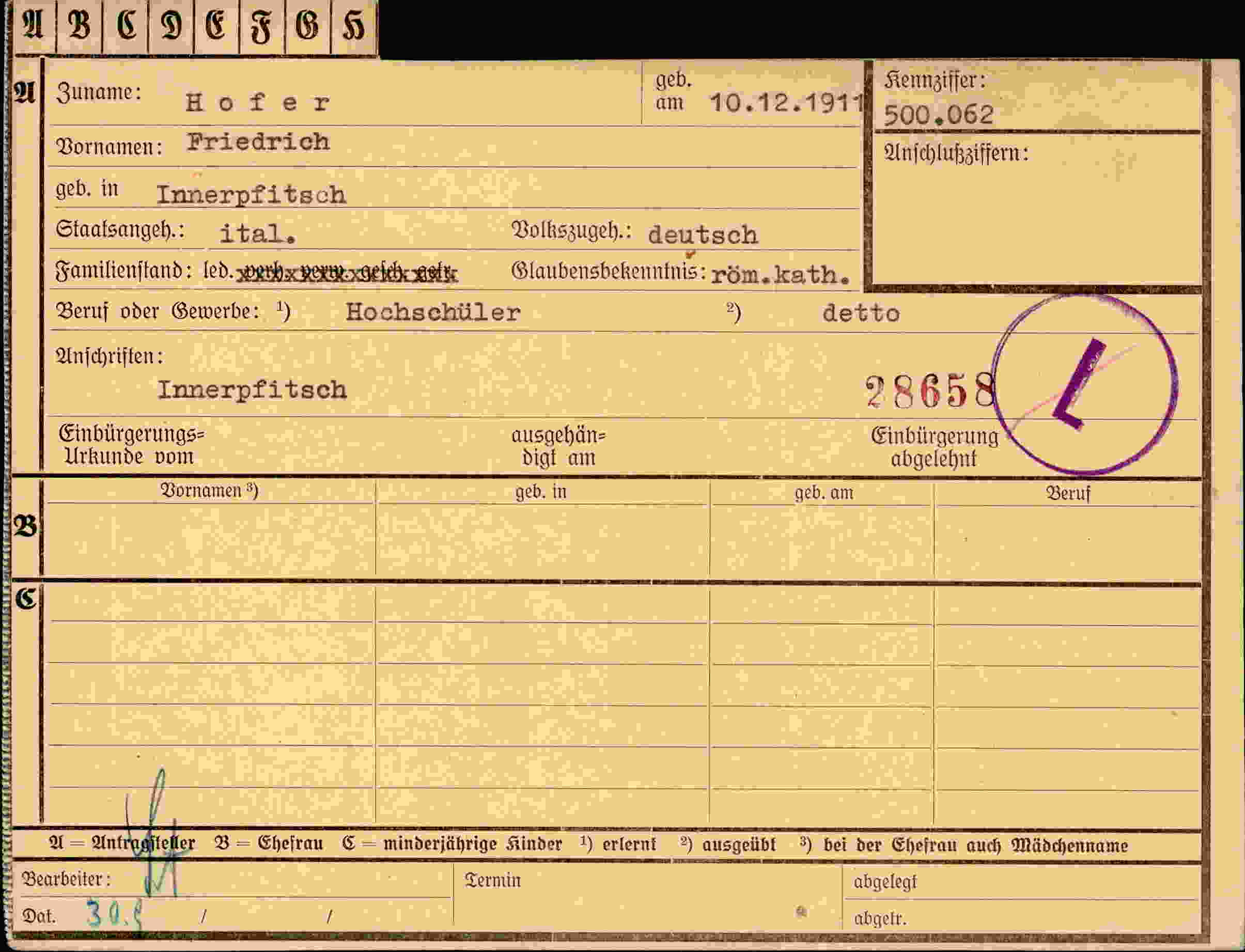 Dokument für Friedrich Hof