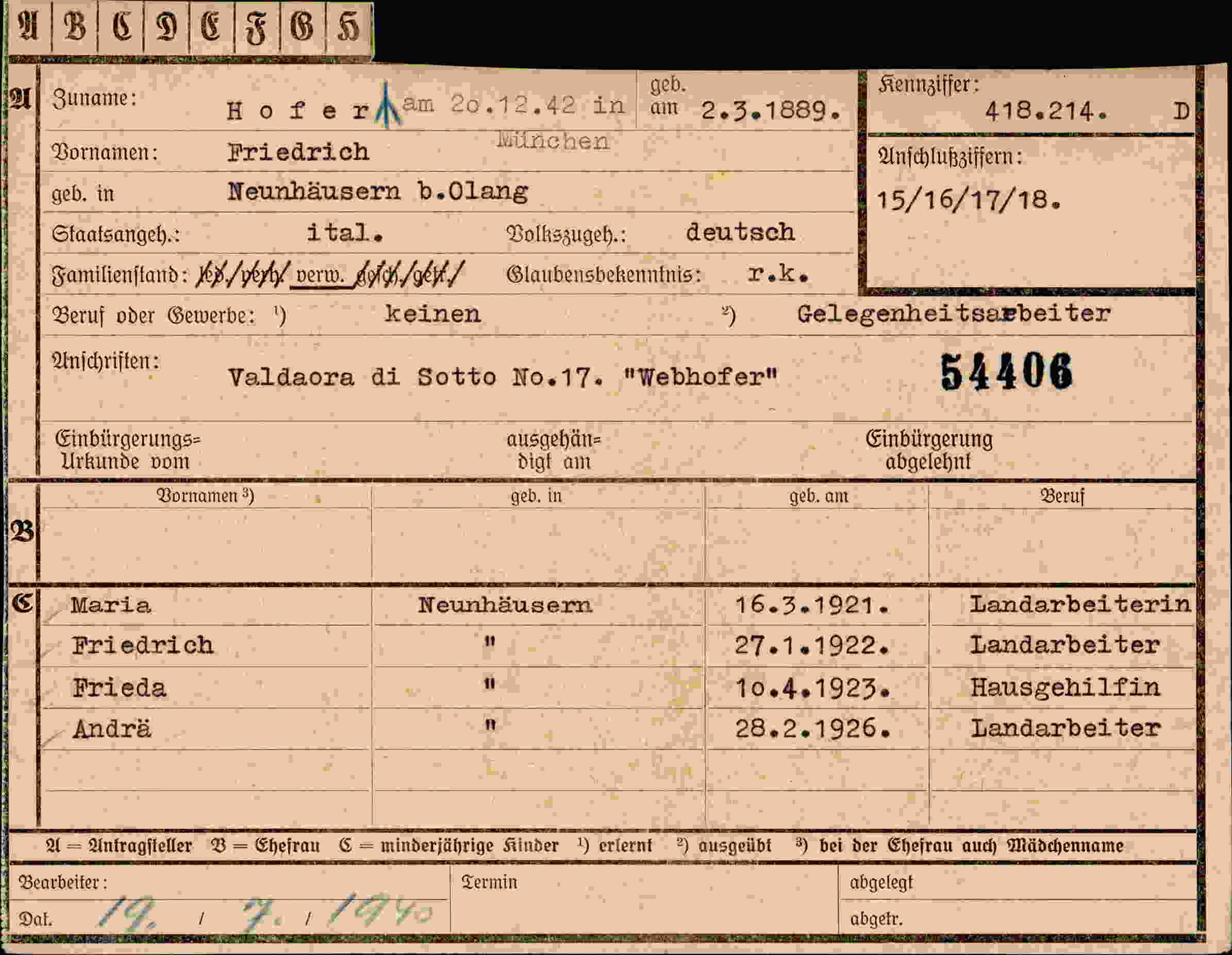Vorderseite des Dokuments