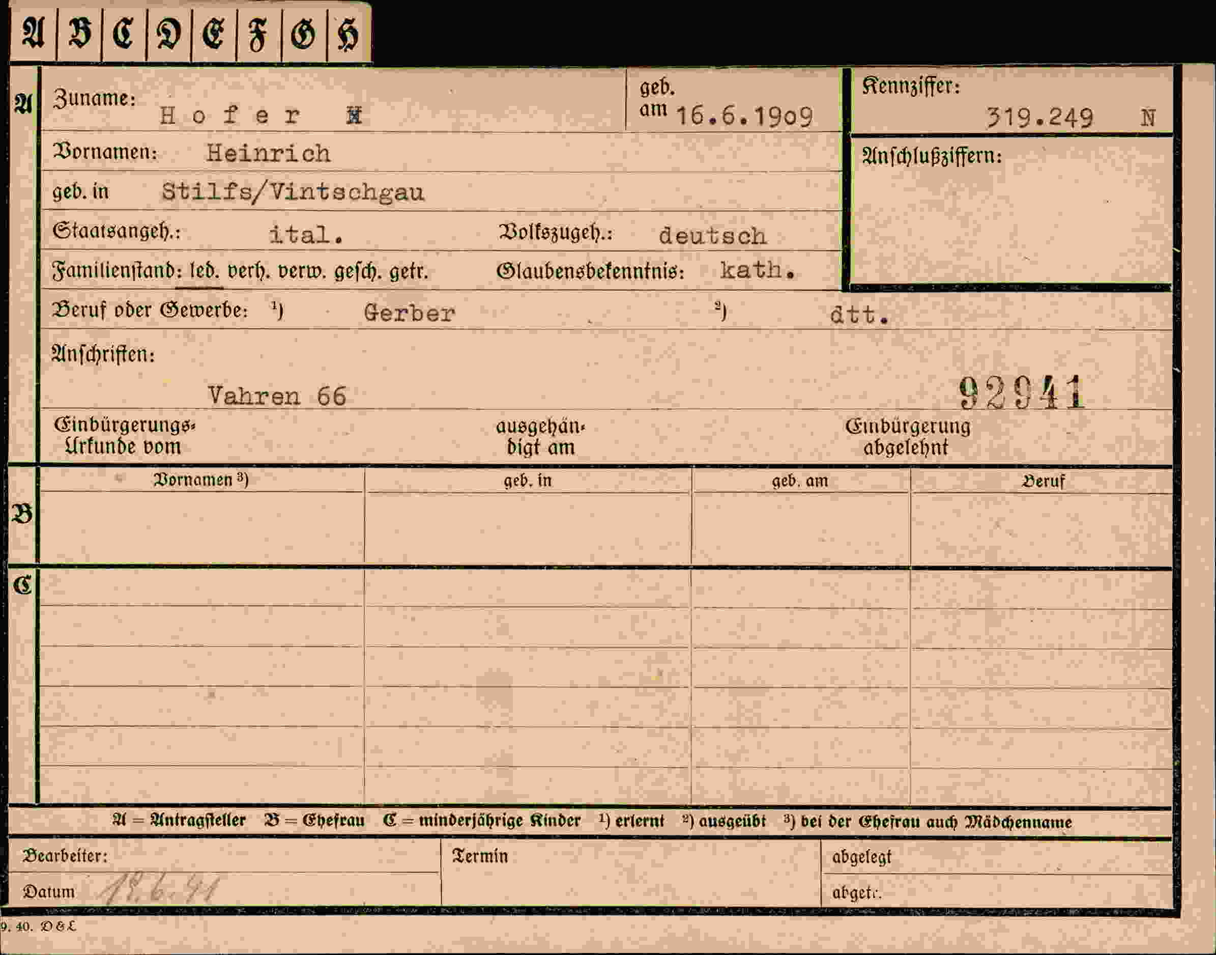 Dokument für Heinrich Hofer