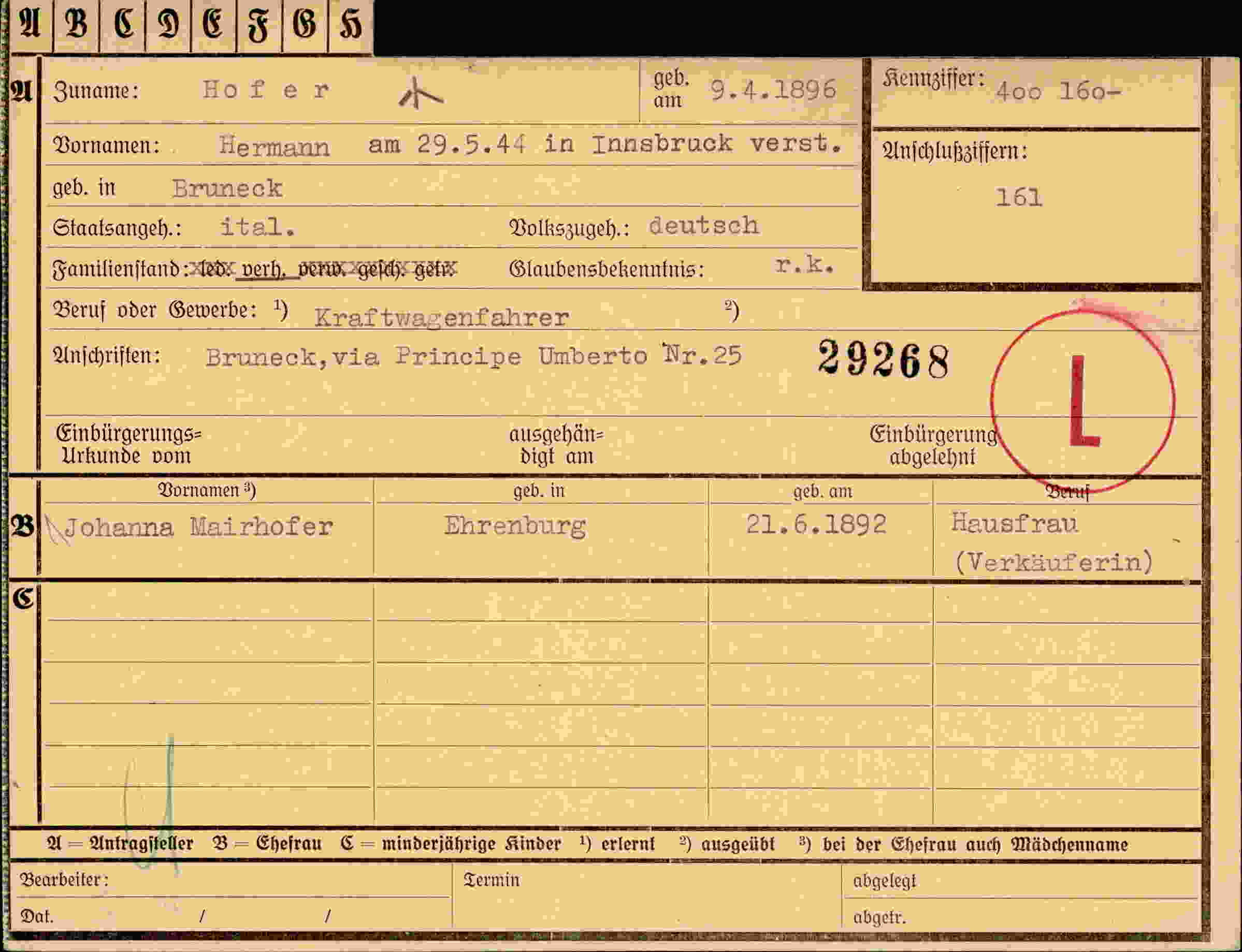 Dokument für Hermann Hofer