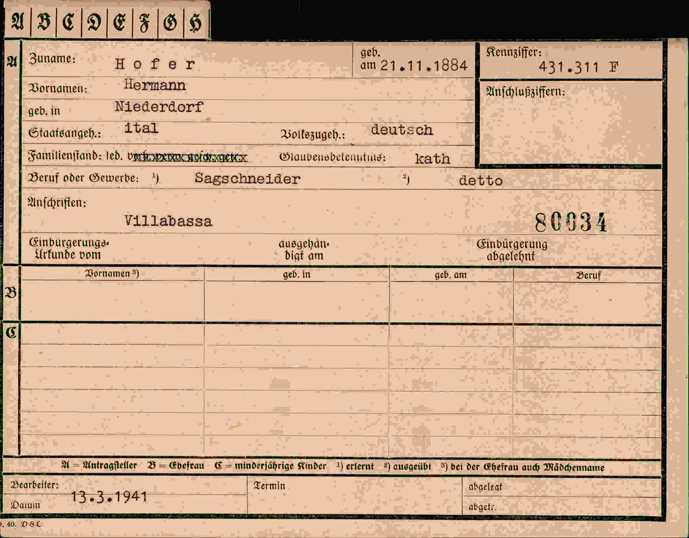 Vorderseite des Dokuments