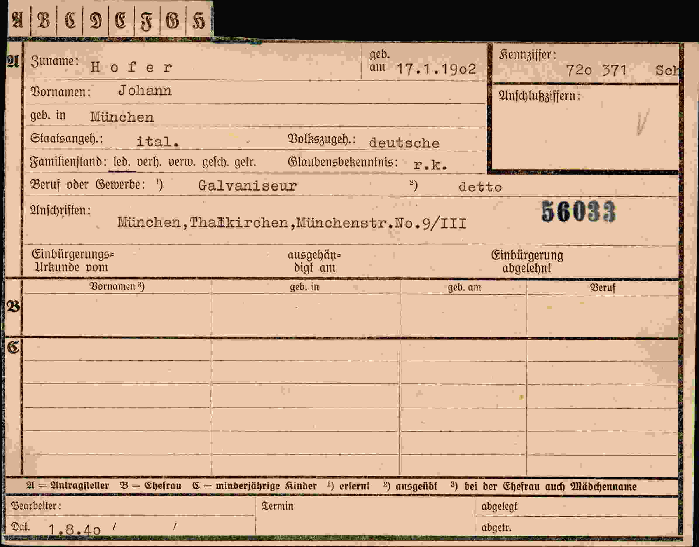 Dokument für Johann Hofer