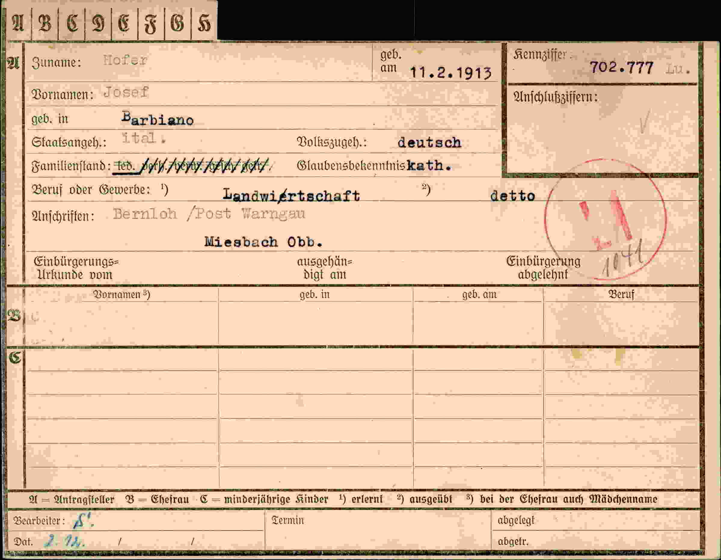 Vorderseite des Dokuments