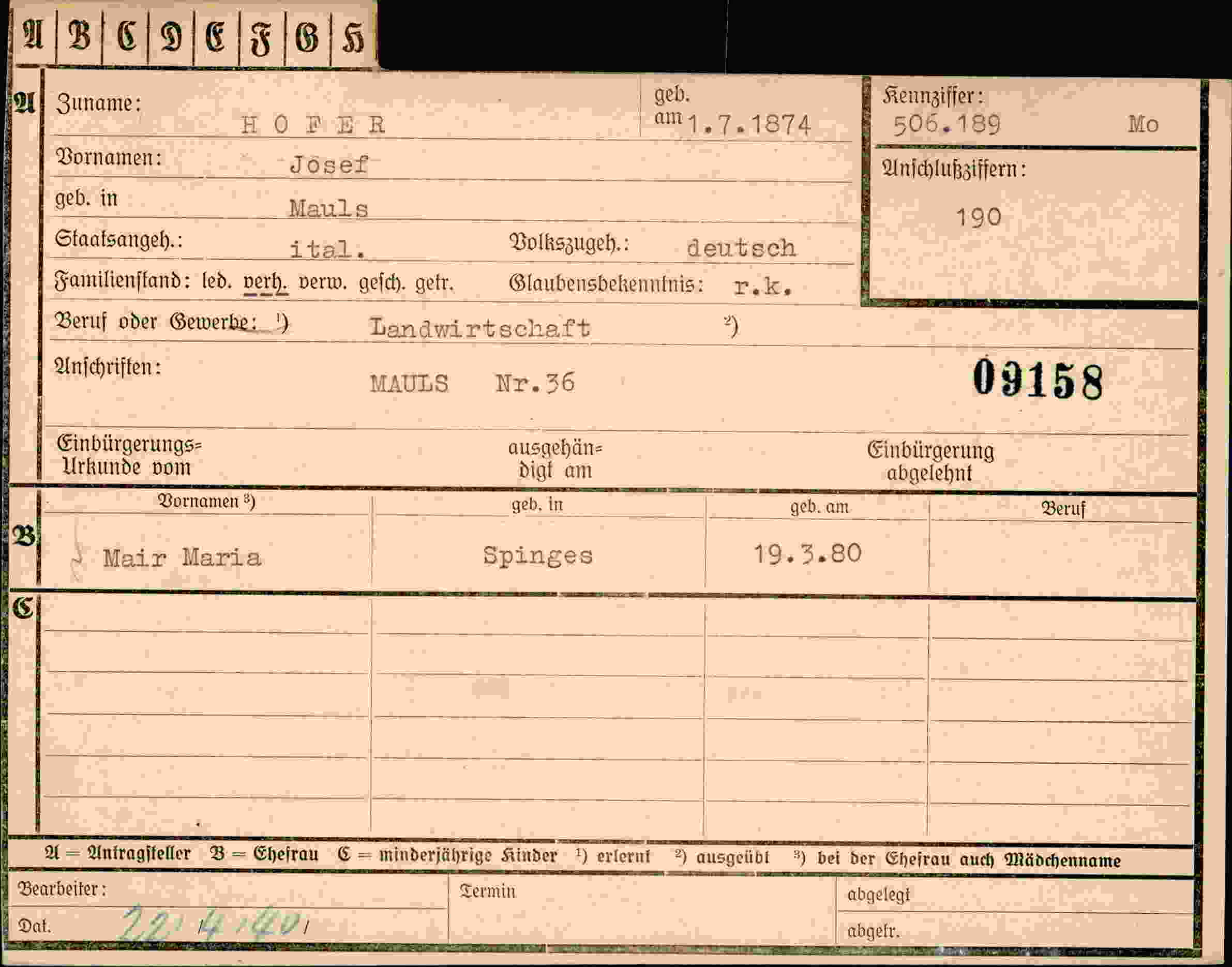 Vorderseite des Dokuments