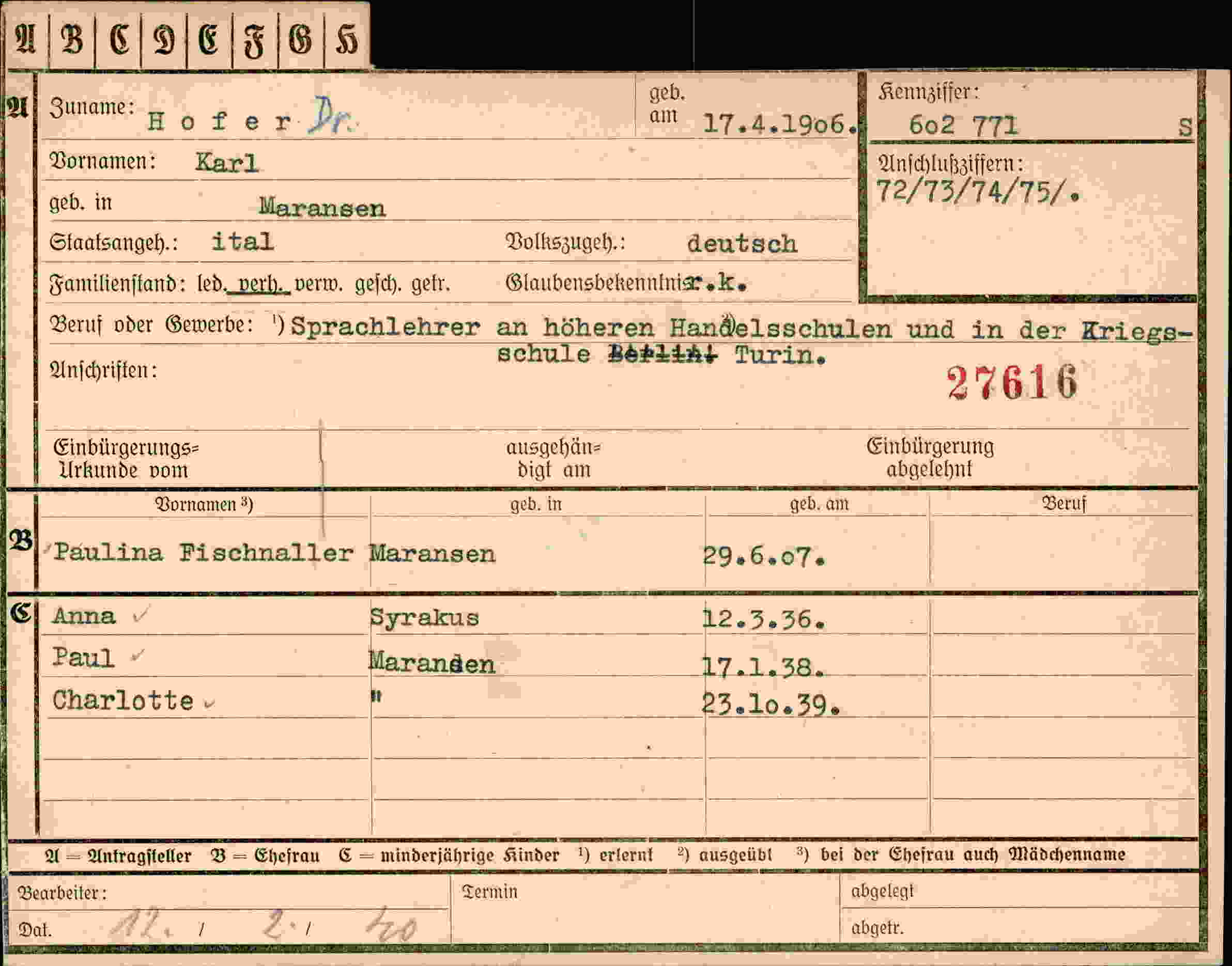Dokument für Karl Hofer