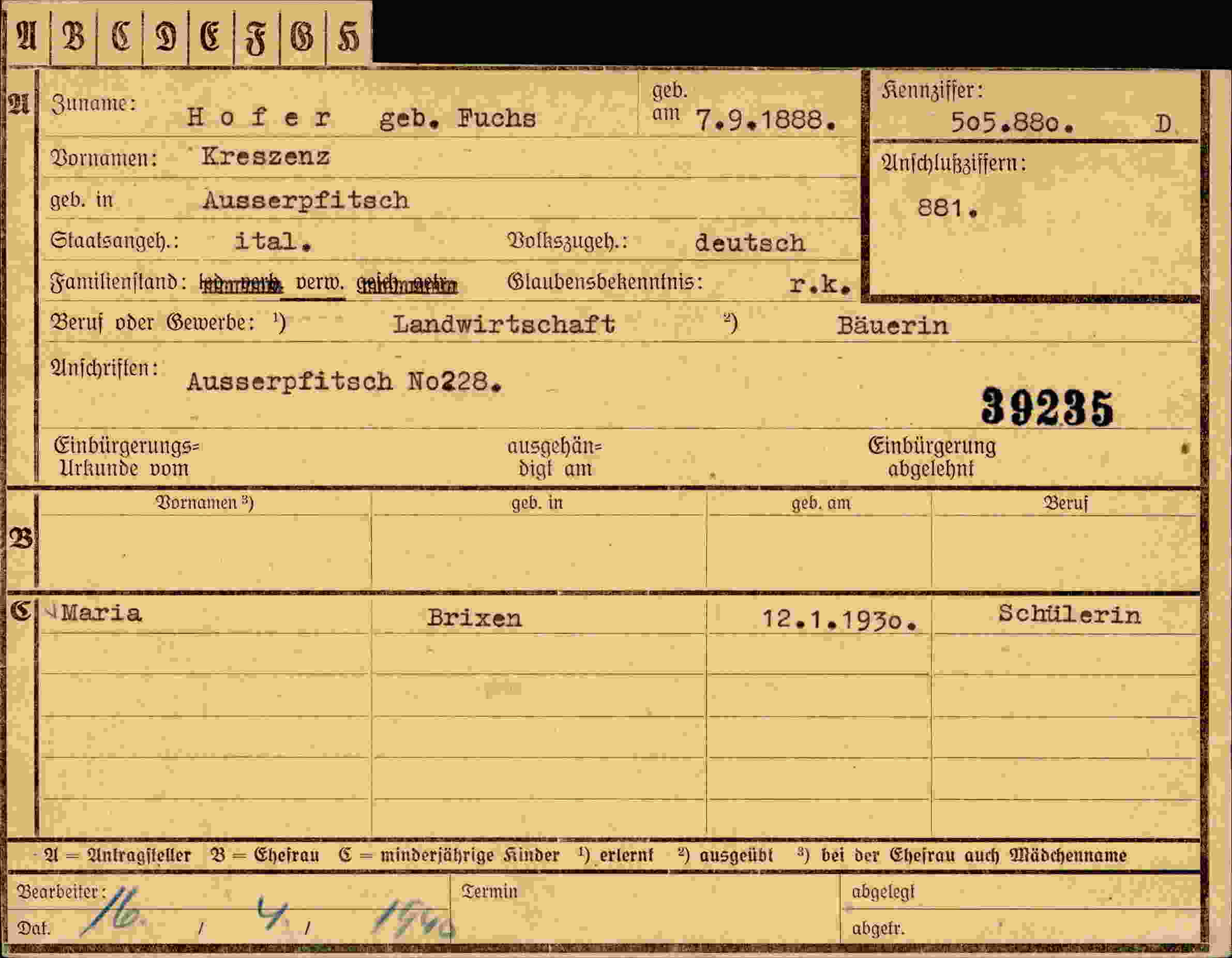 Vorderseite des Dokuments