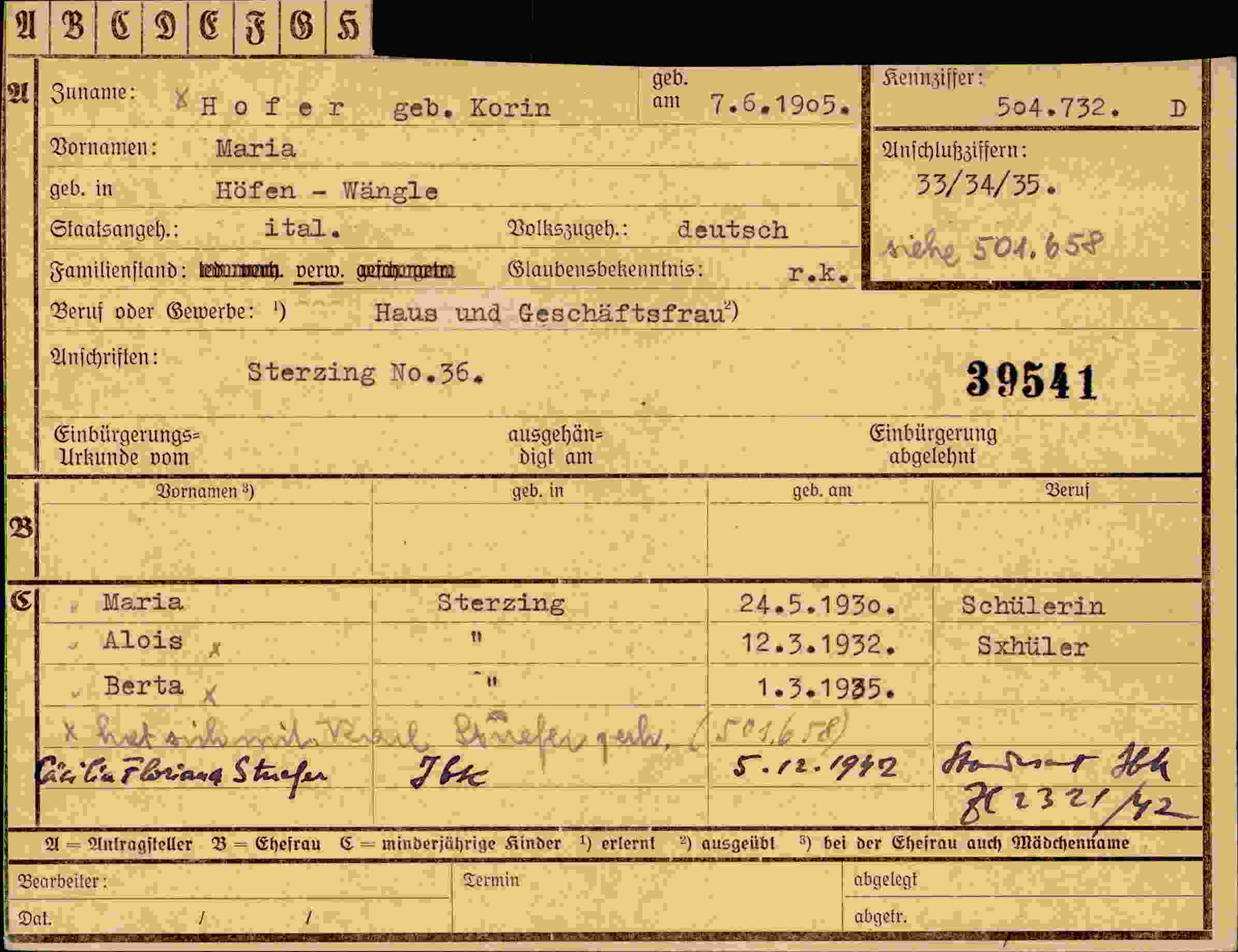 Dokument für Maria Korin