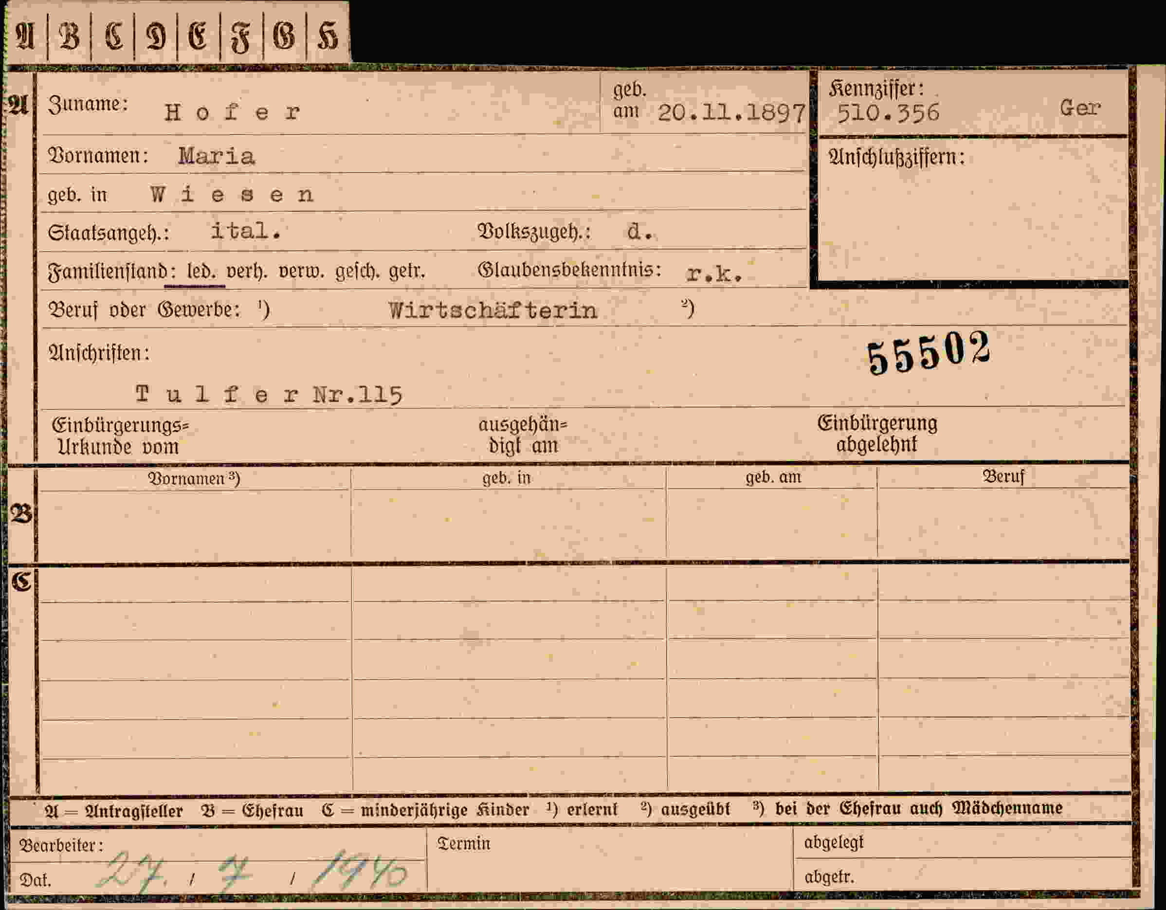 Vorderseite des Dokuments