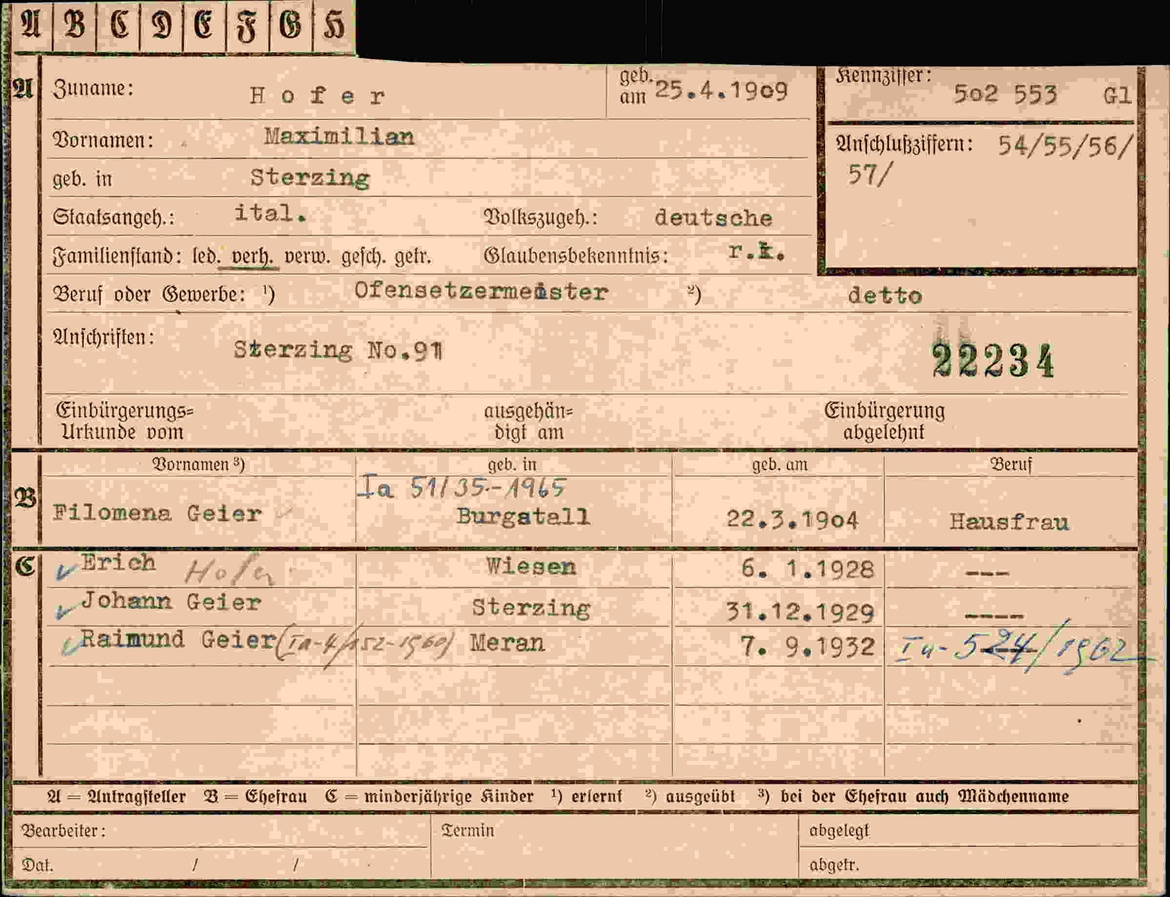 Vorderseite des Dokuments