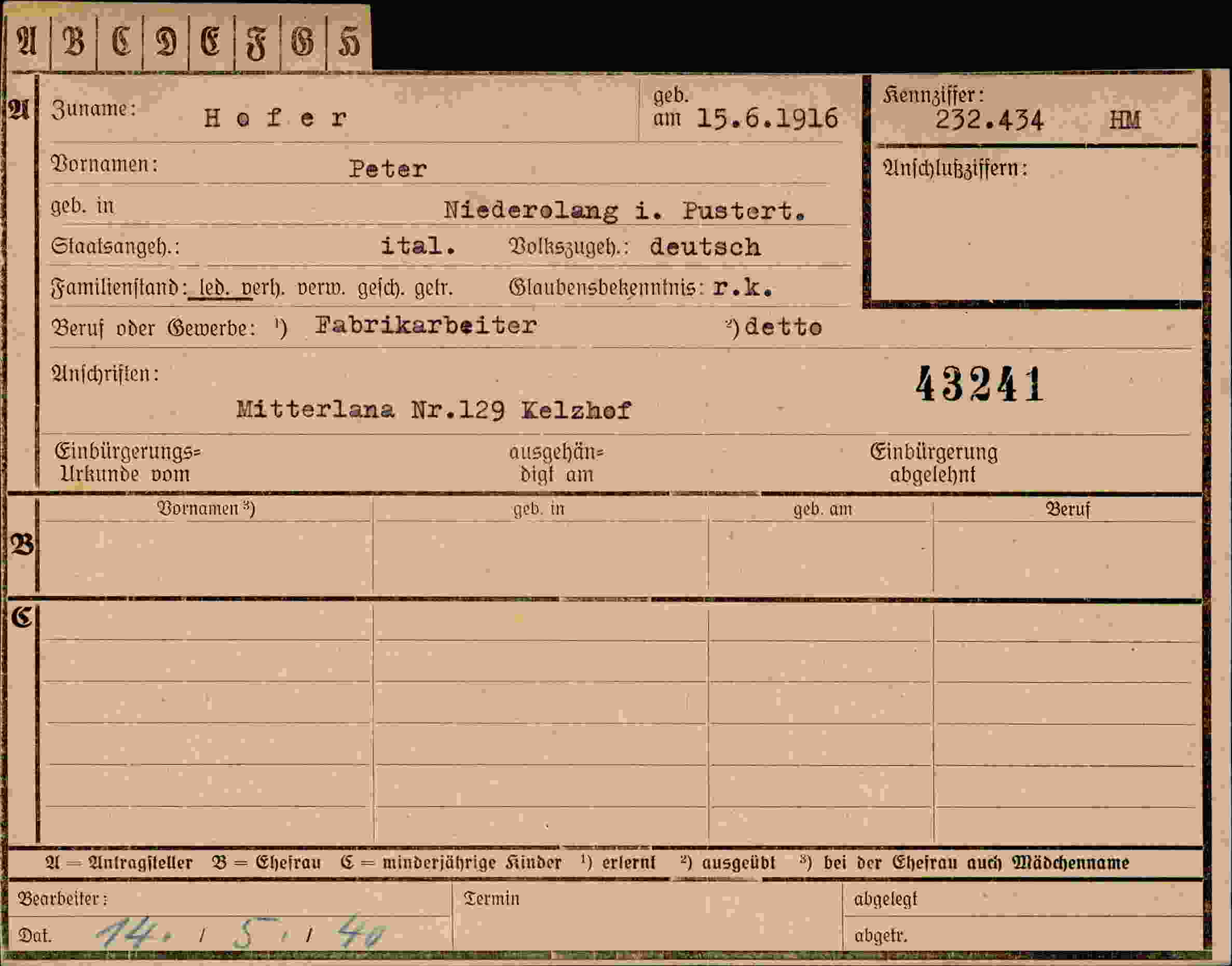 Vorderseite des Dokuments