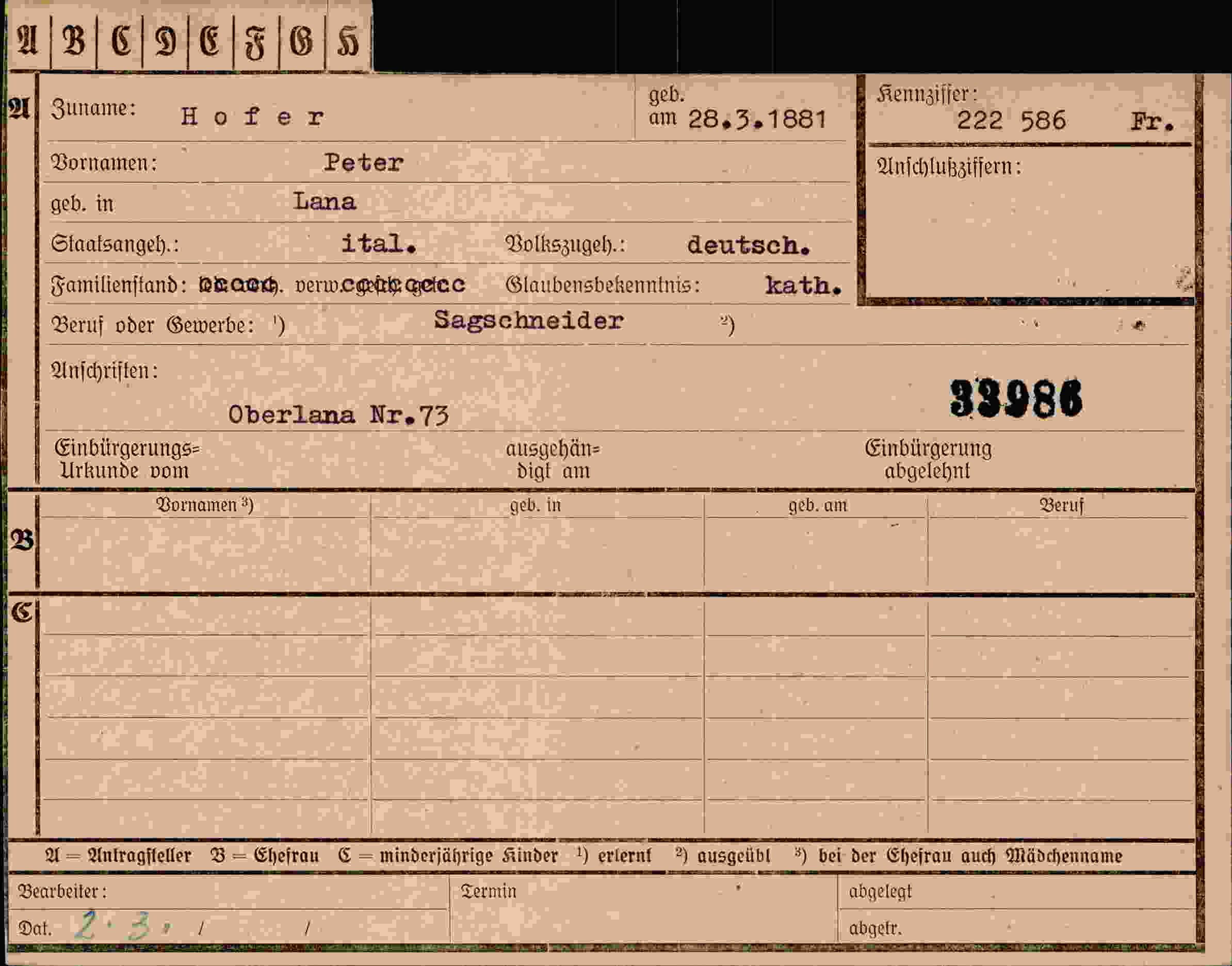 Vorderseite des Dokuments