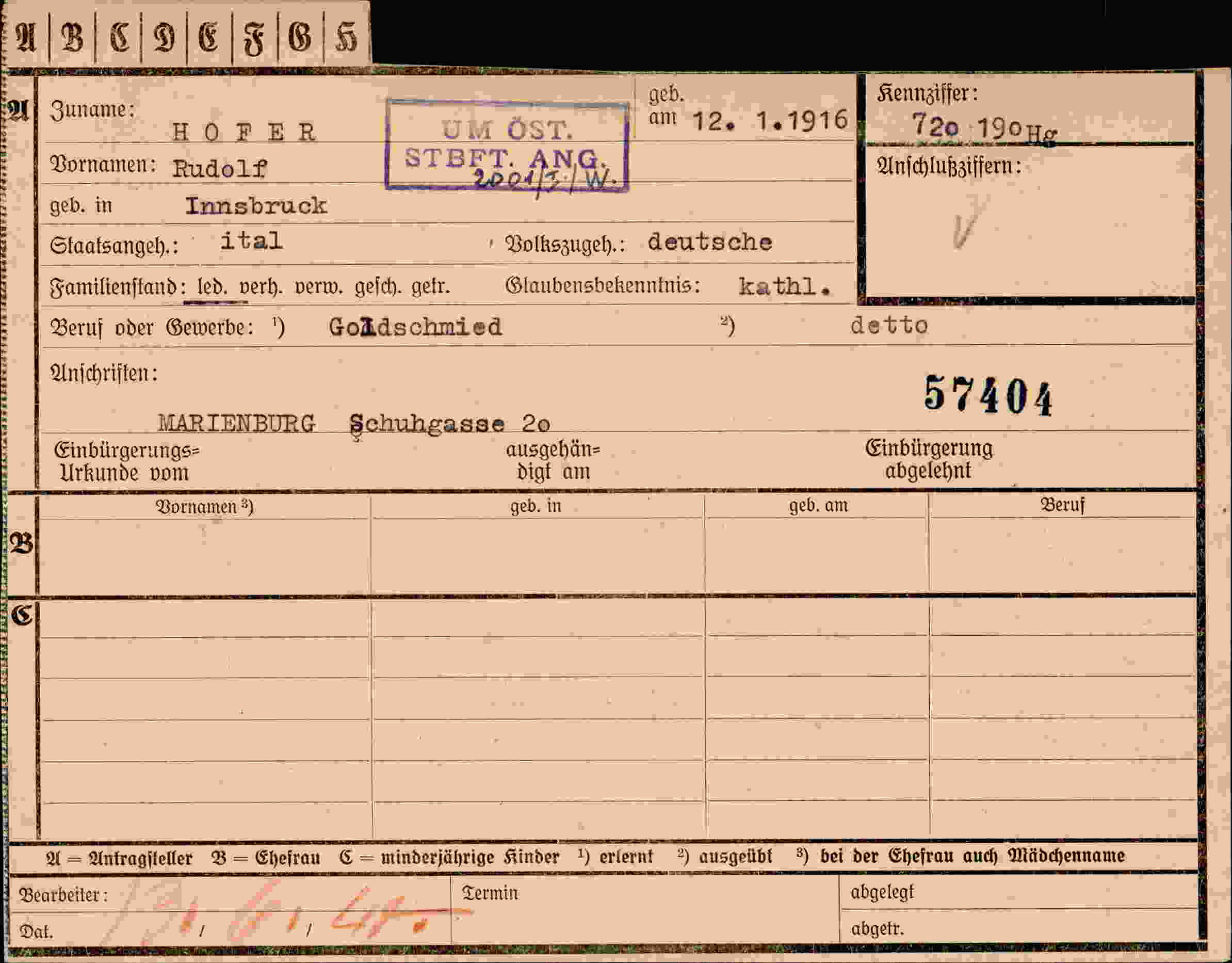 Dokument für Rudolf Hofer